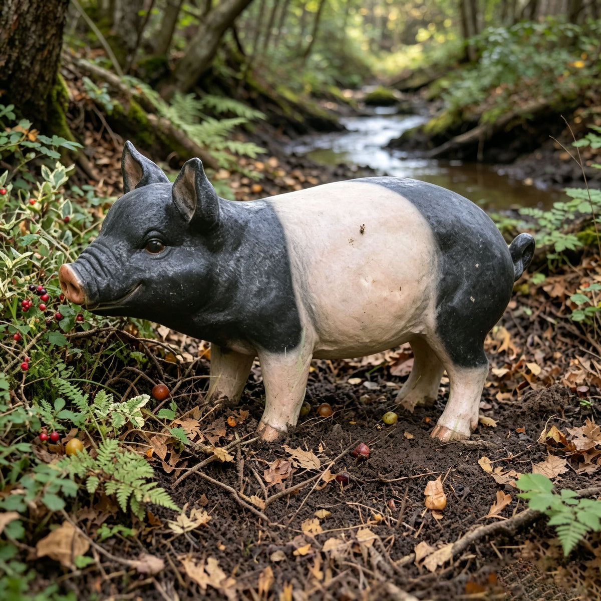Garden Pig Statues Outdoor Decor with Realistic Hand-Painted Finish - Resin