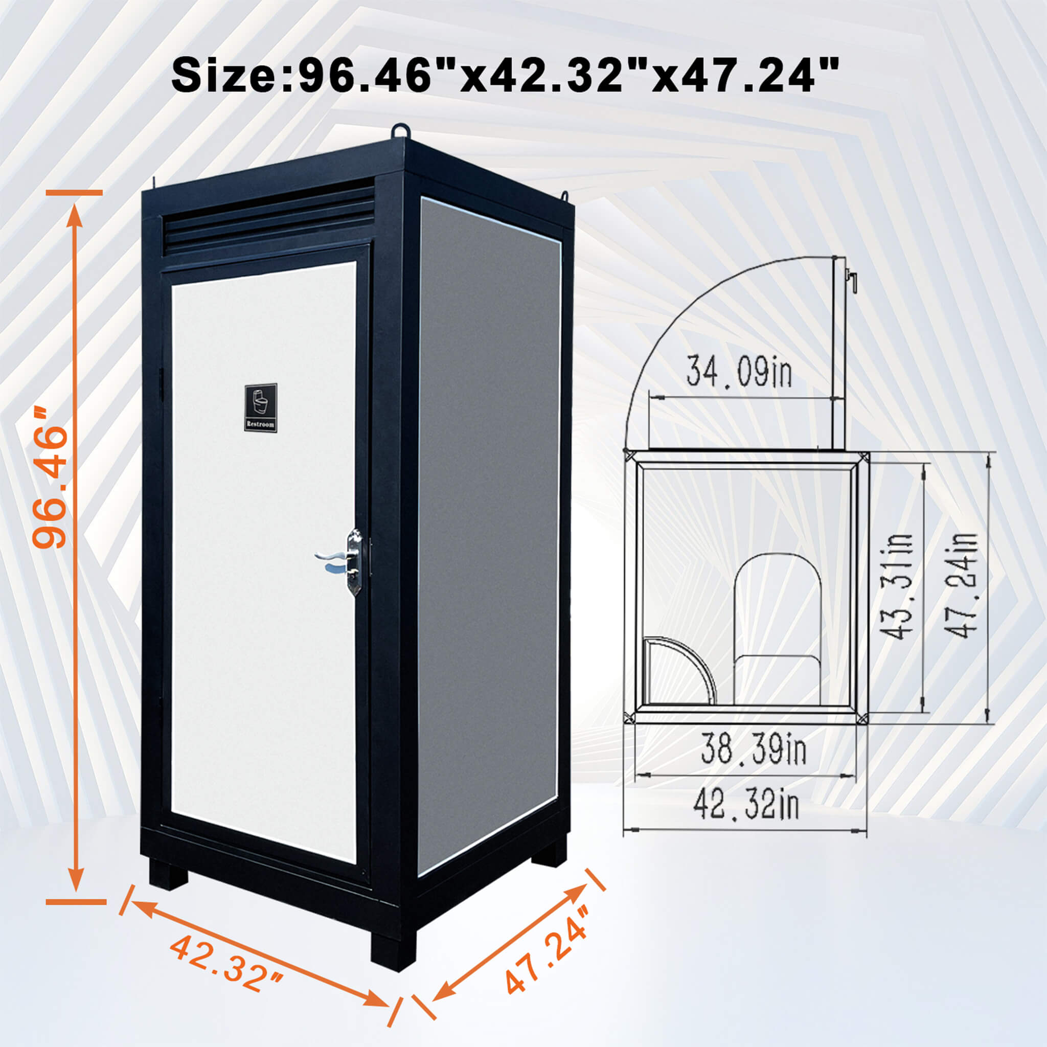 42-Inch One-Person Portable Outdoor Toilet Cabin With Light, Sink And Vent Fan
