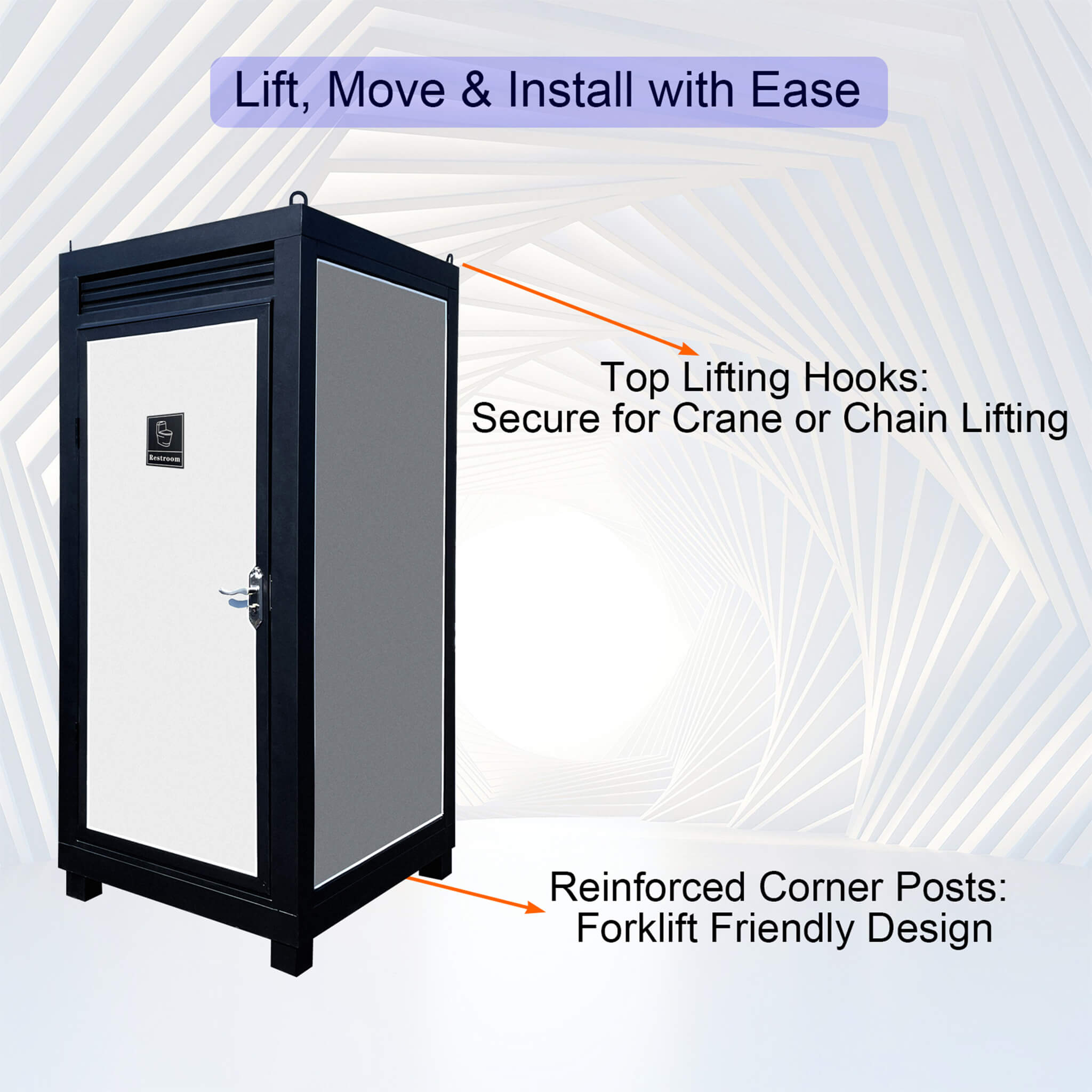 42-Inch One-Person Portable Outdoor Toilet Cabin With Light, Sink And Vent Fan