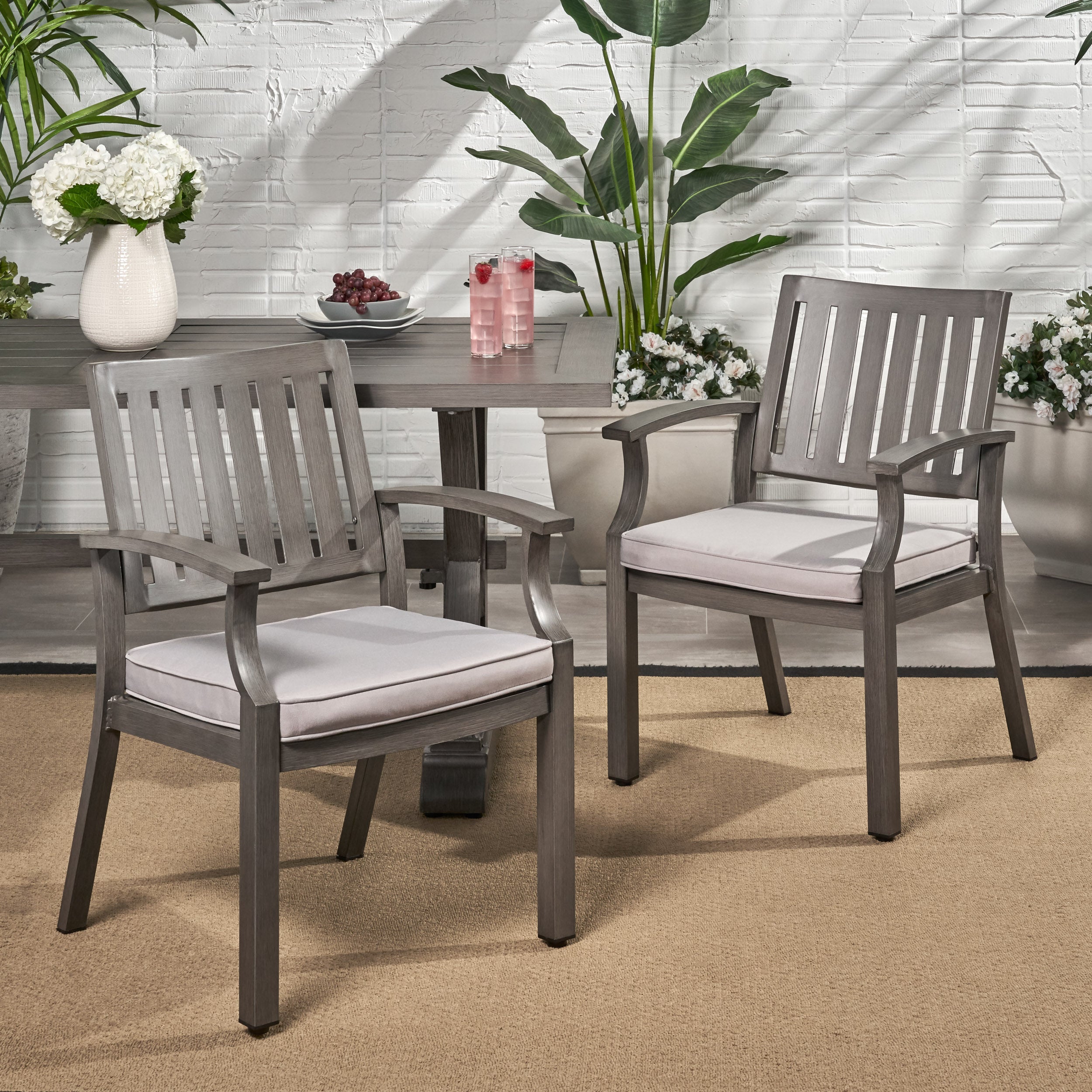 Outdoor Modern Aluminum Dining Chair with Cushion (Set of 2)