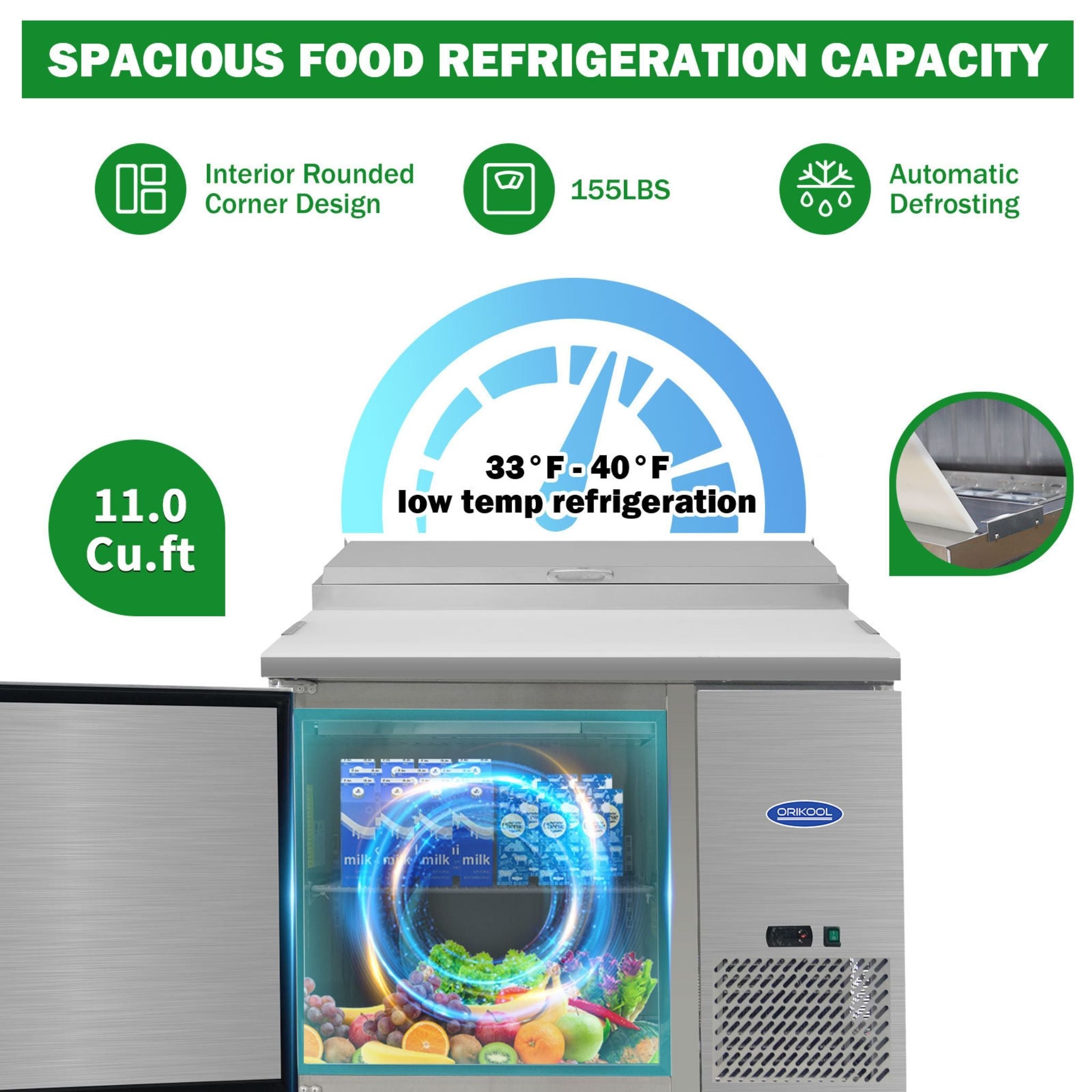 44-Inch Commercial Pizza Prep Table With Built-In 11 Cu.Ft Refrigerator