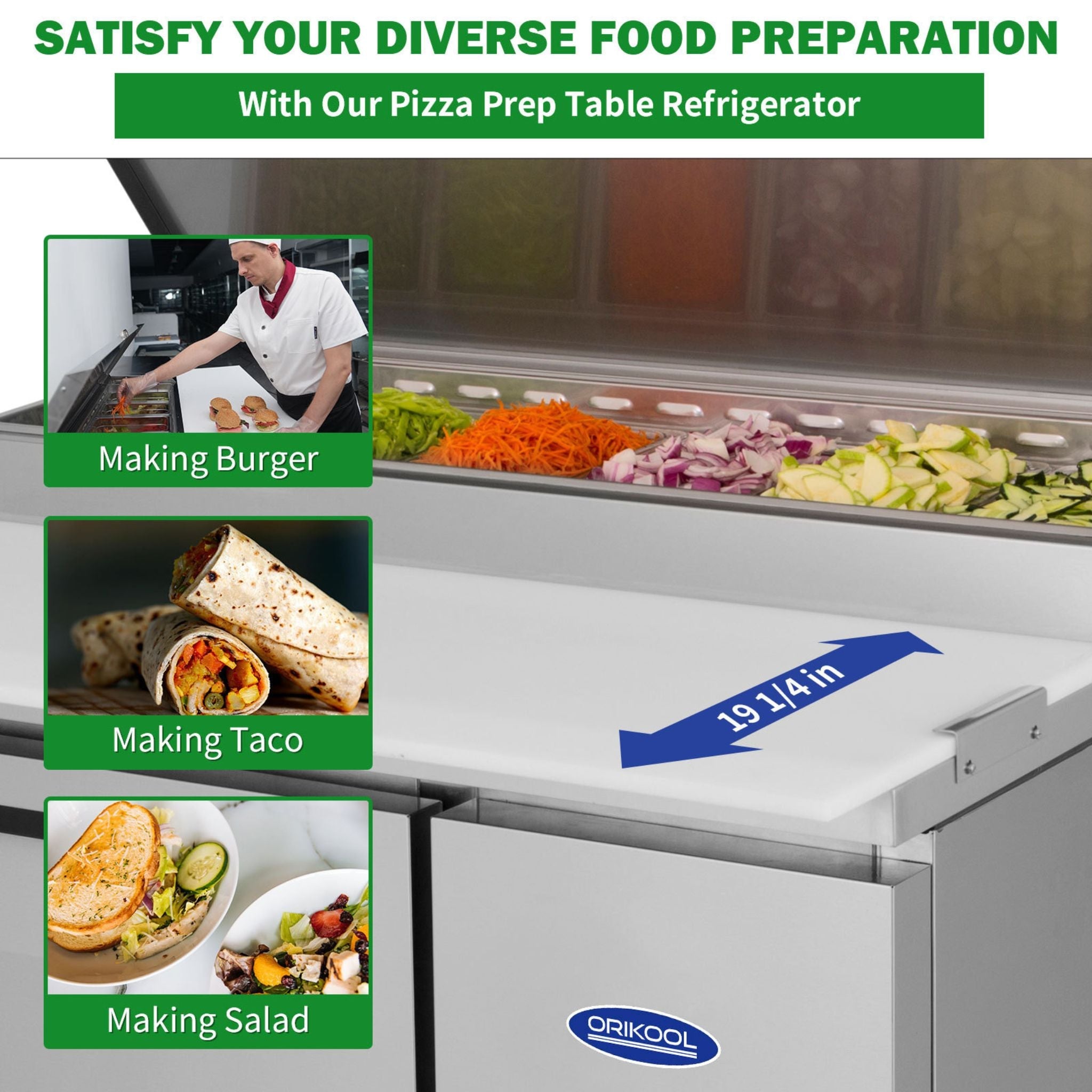 44-Inch Commercial Pizza Prep Table With Built-In 11 Cu.Ft Refrigerator