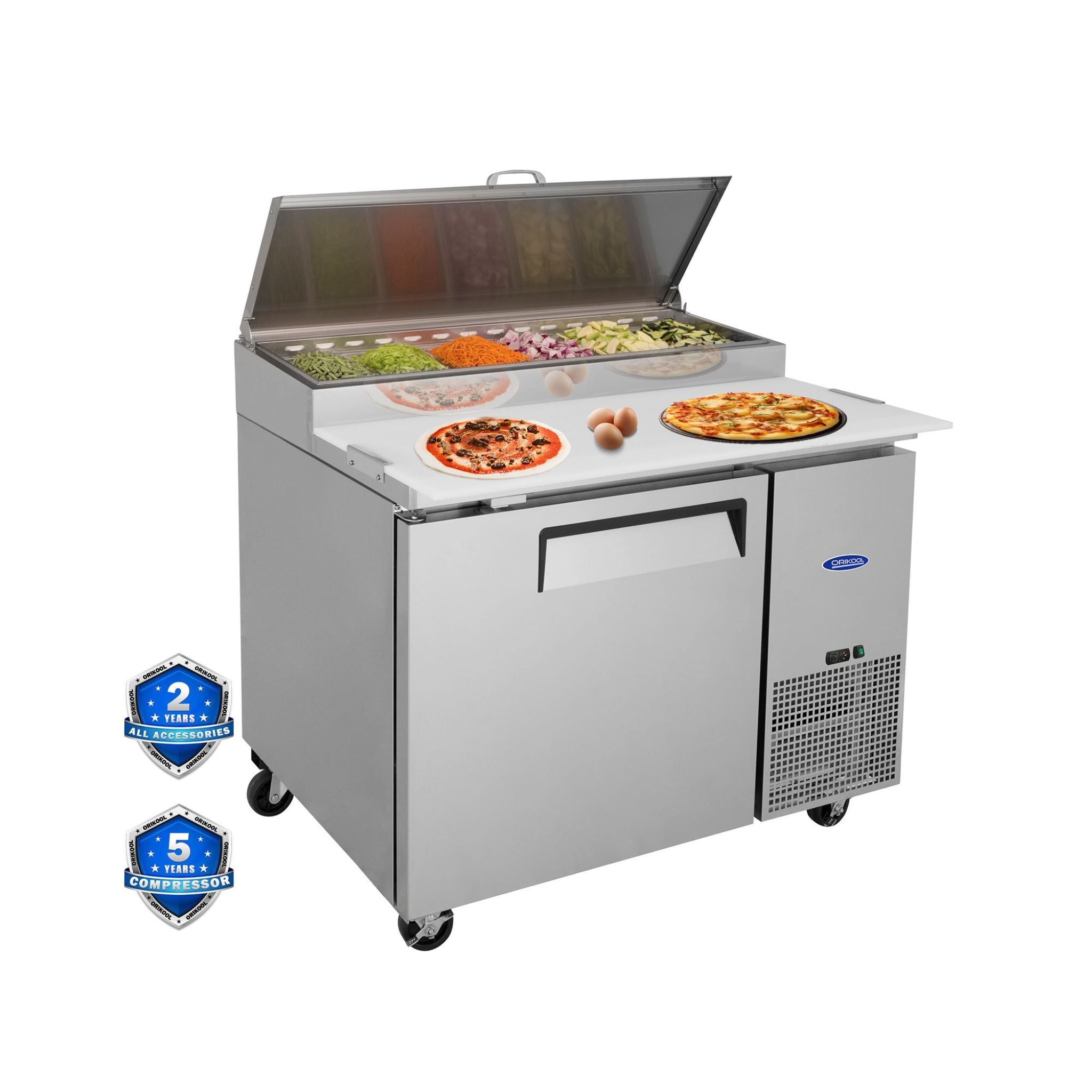 44-Inch Commercial Pizza Prep Table With Built-In 11 Cu.Ft Refrigerator