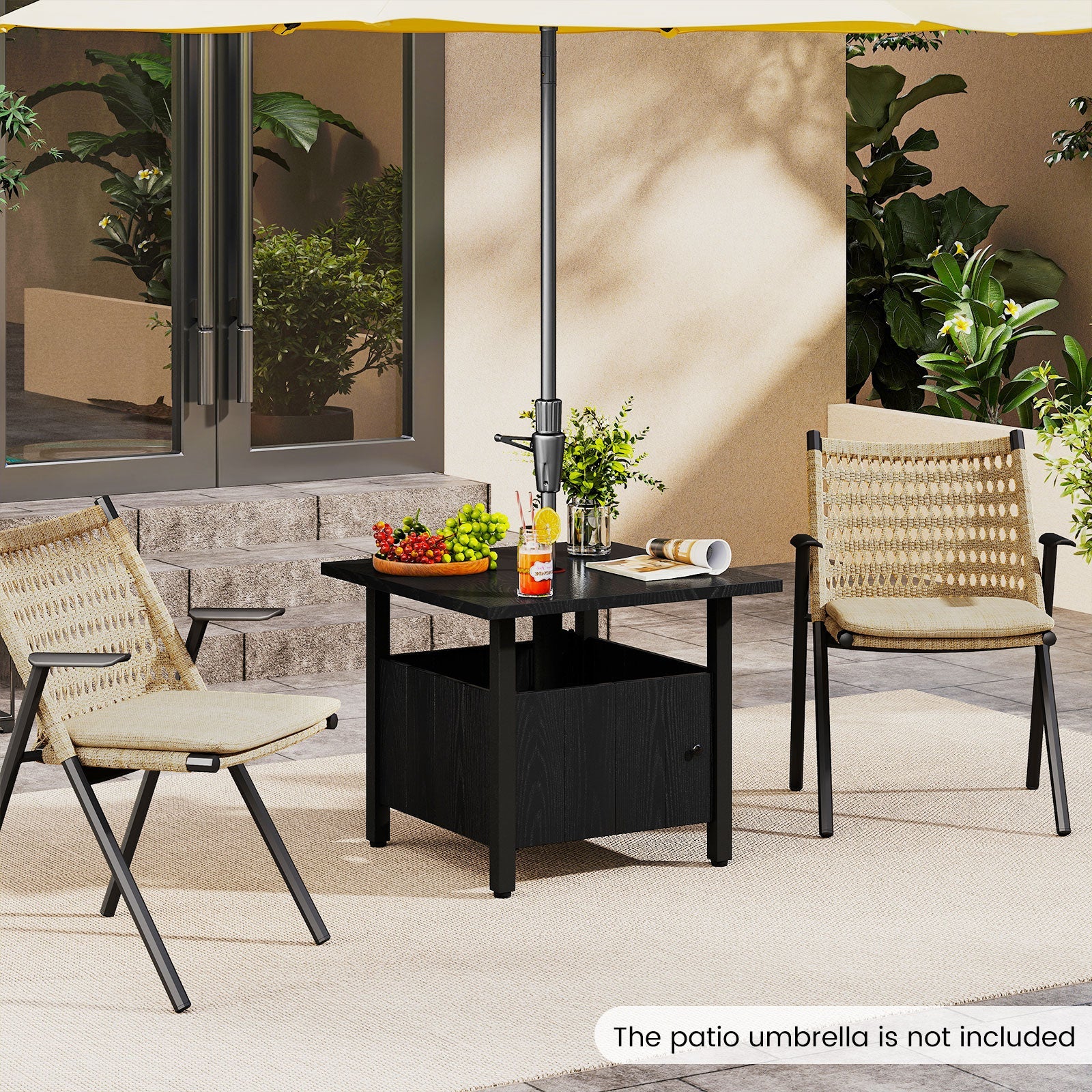 Outdoor Side Table with 1.89" Umbrella Hole Patio Umbrella Table Base Stand-Black