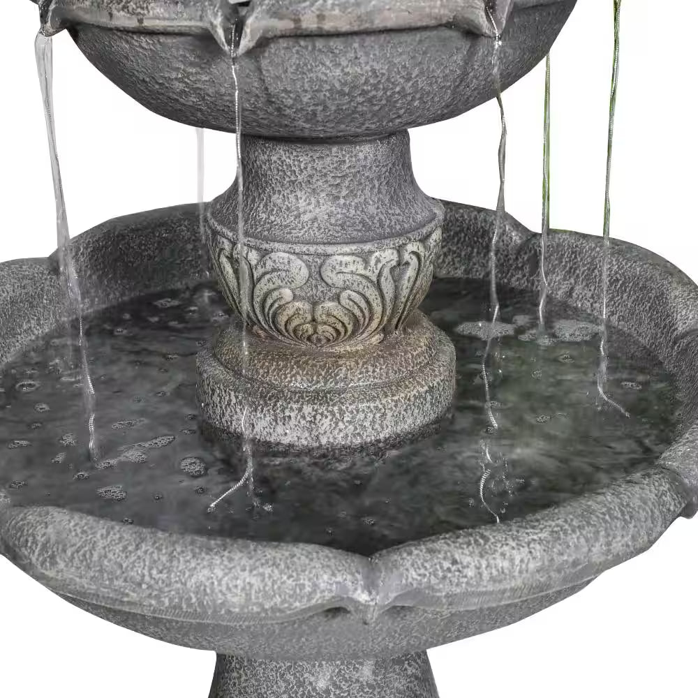 48.4 In. Cement Pedestal Waterfall Fountain - Outdoor Floor 3-Tier Pedestal Water Fountain and Birdbath for Garden, Lawn