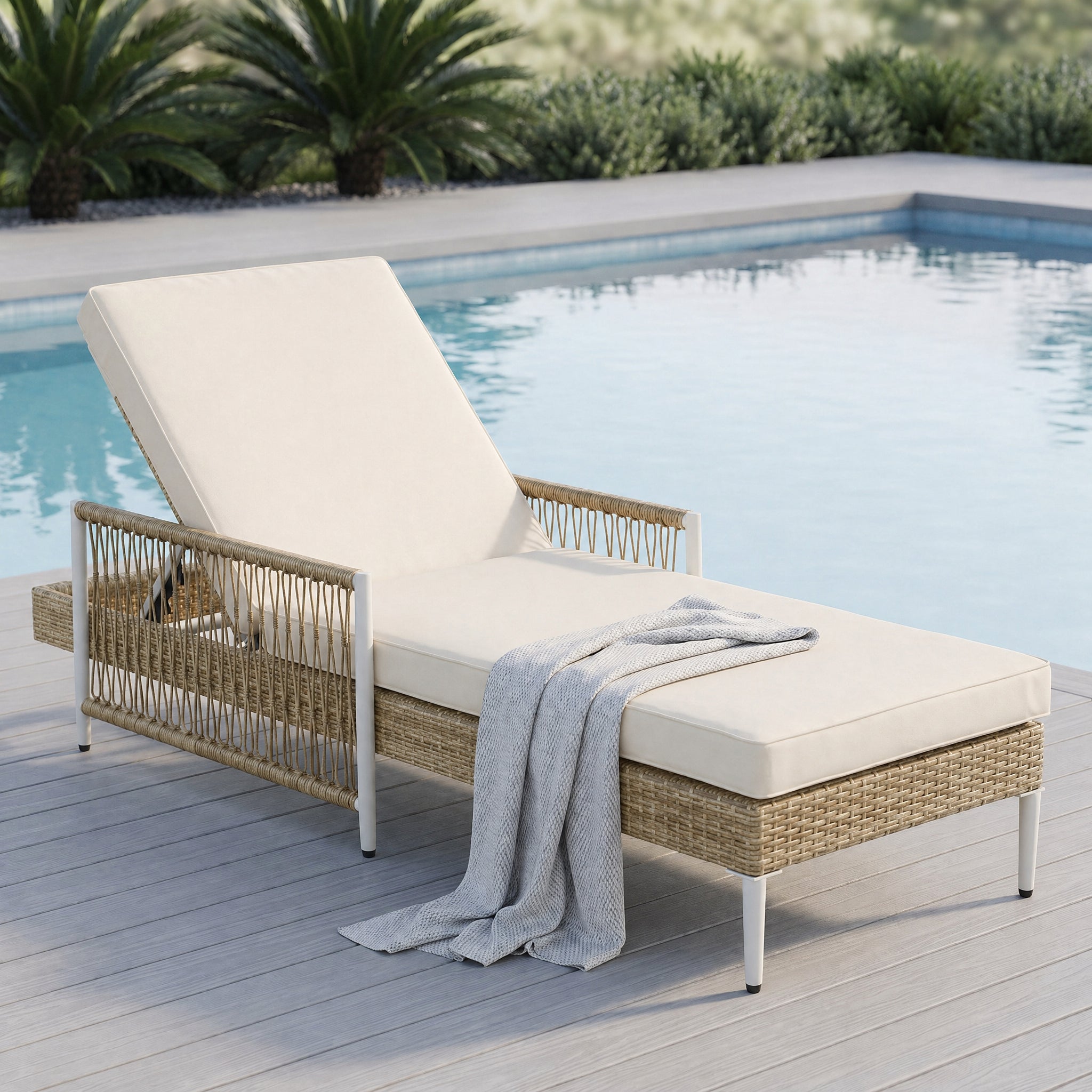 TOPMAX Outdoor All-Weather PE Rattan Chaise Lounge Set of 2