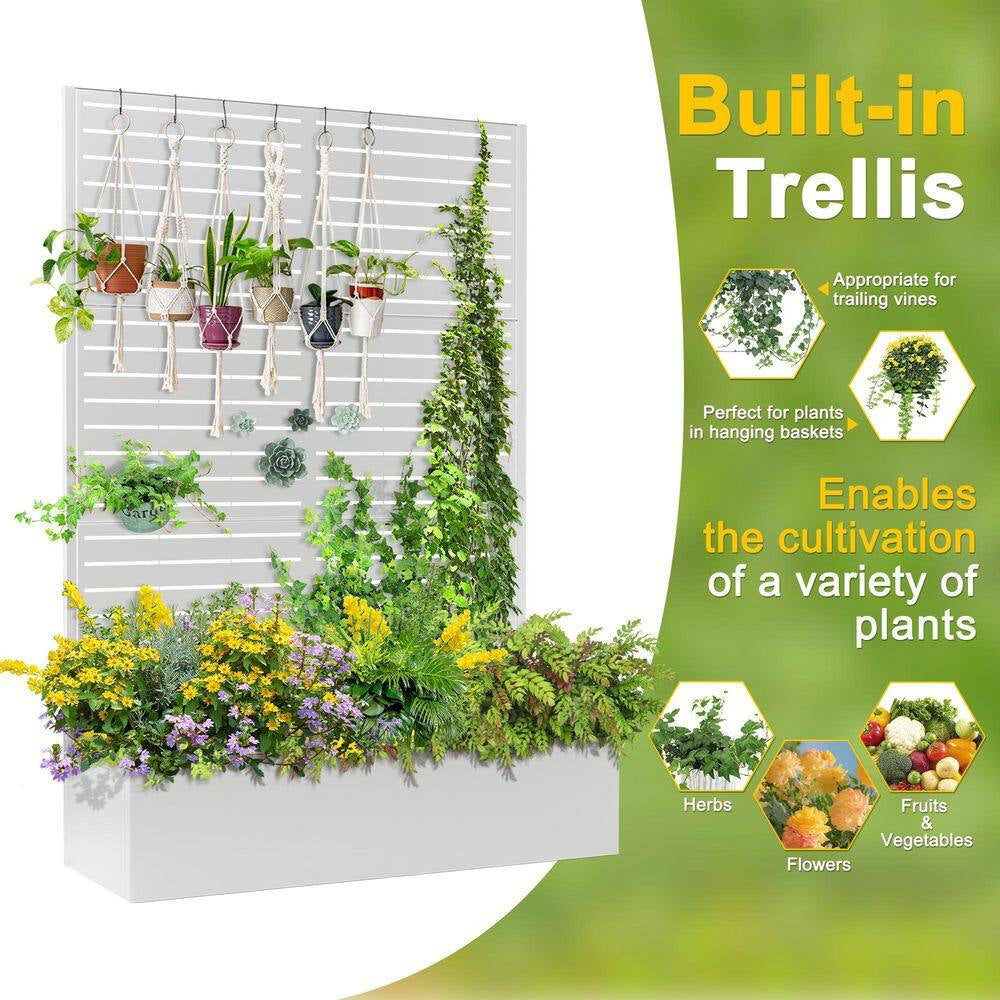 47 In. L X 16 In. W X 71 In. H Metal Raised Garden Planter Box Trellis-White Rectangle Pot Climbing Plants Cucumbers