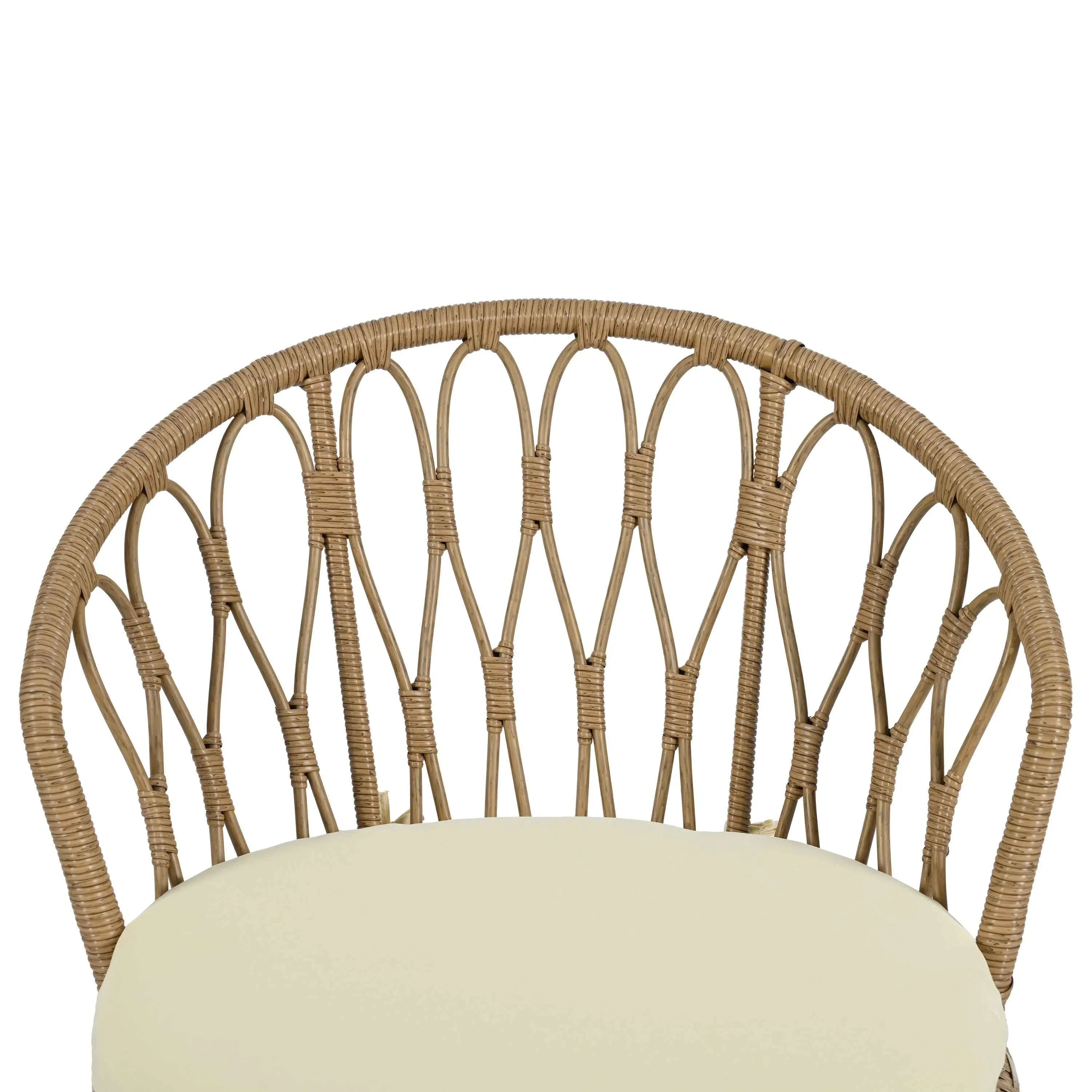 Outdoor Leisure Set, 2 Rattan Single Chairs with A Glass Round Table,
