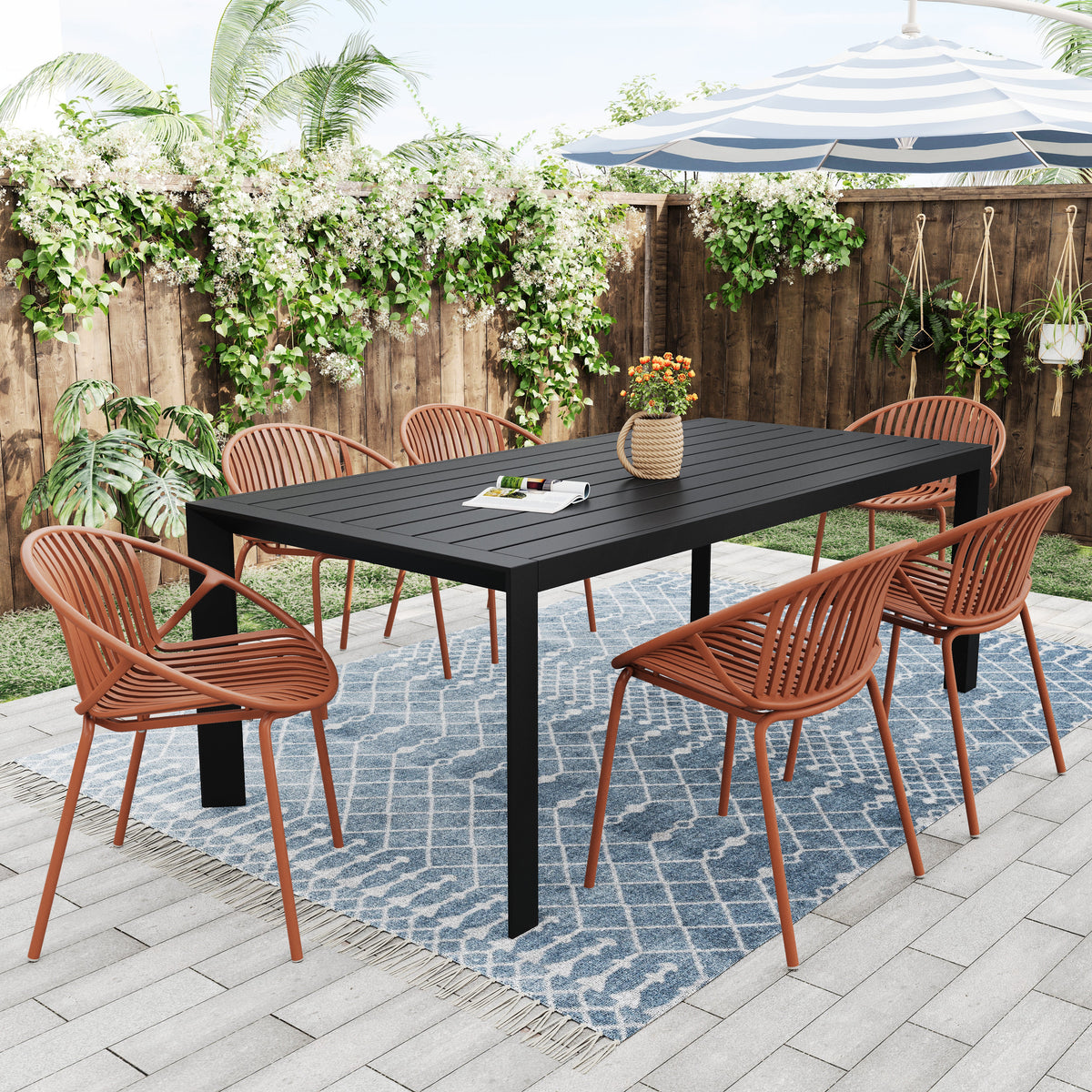 7 Piece Outdoor Dining Set with Stackable Chairs - Multiple Colors