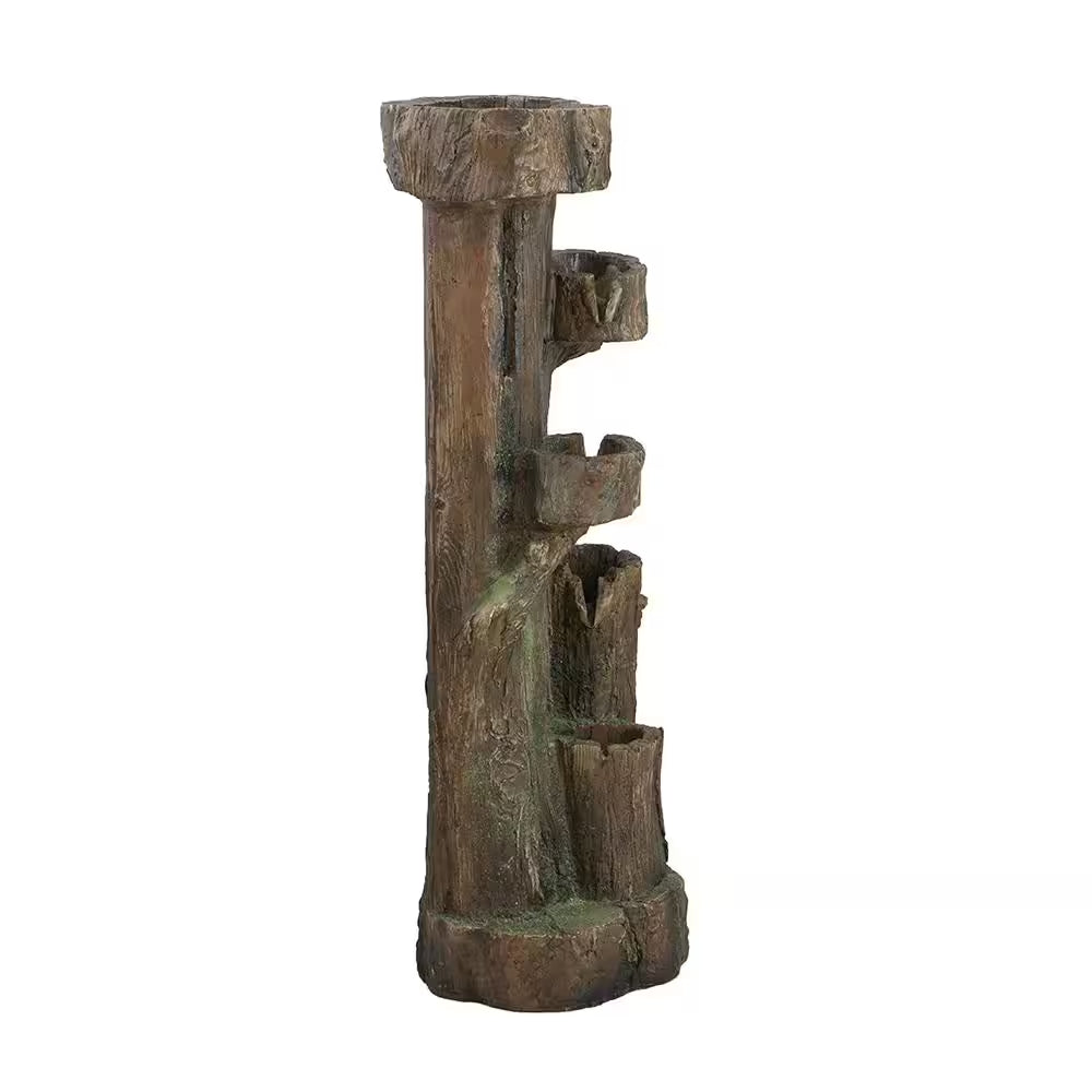 11 In. X 13.4 In. X 31.5 In. Rustic Decorative Tree Trunk 5-Tier Water Fountain with Light and Pump for Indoor & Outdoor