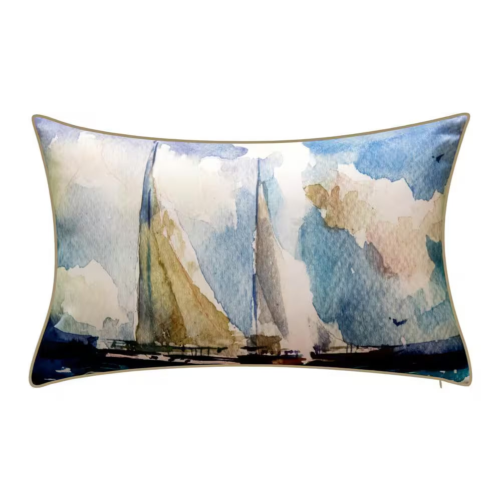 Indoor & Outdoor Watercolor Sailboats 14X26 Decorative Pillow