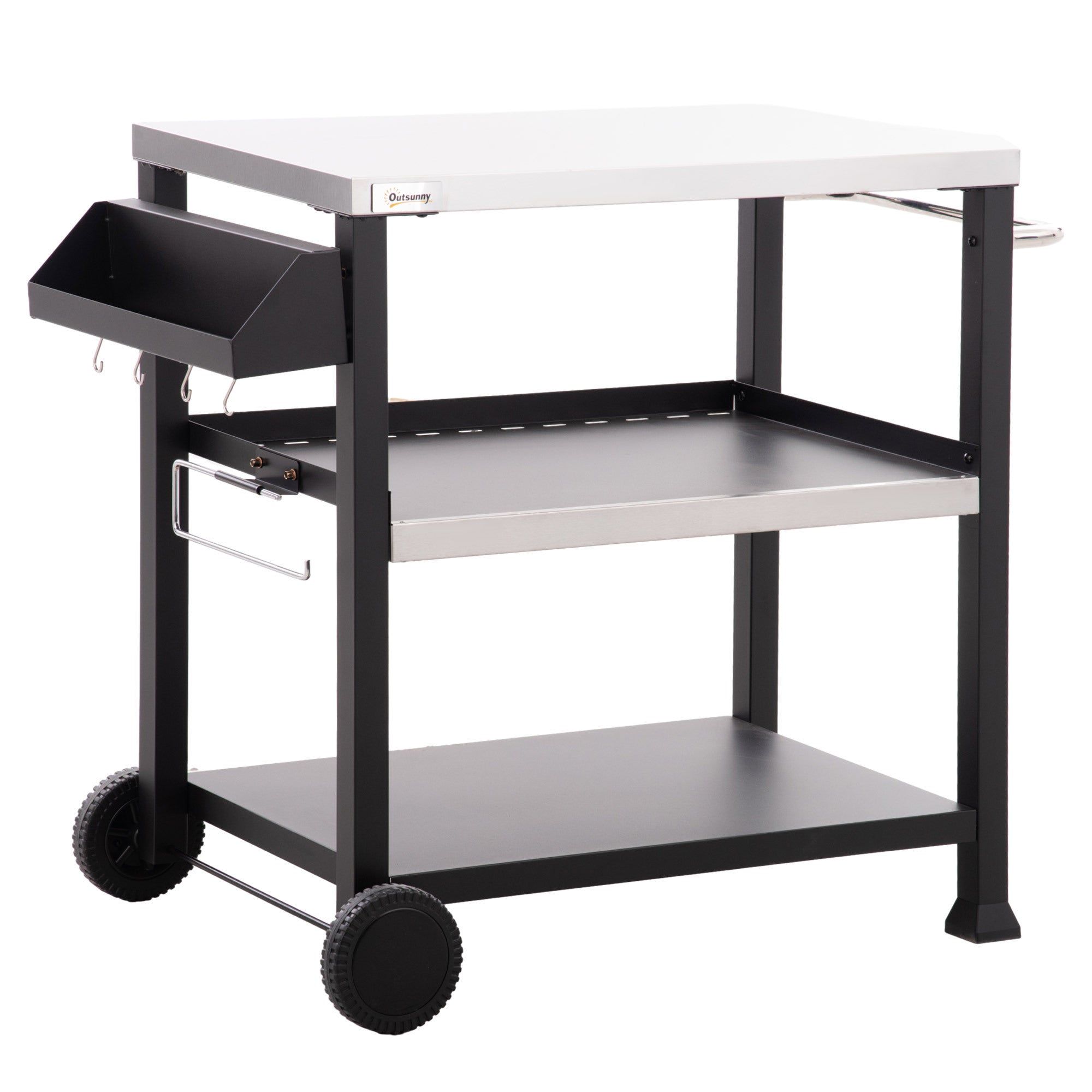 Outsunny Three-Shelf Outdoor Grill Cart with Stainless Steel Tabletop