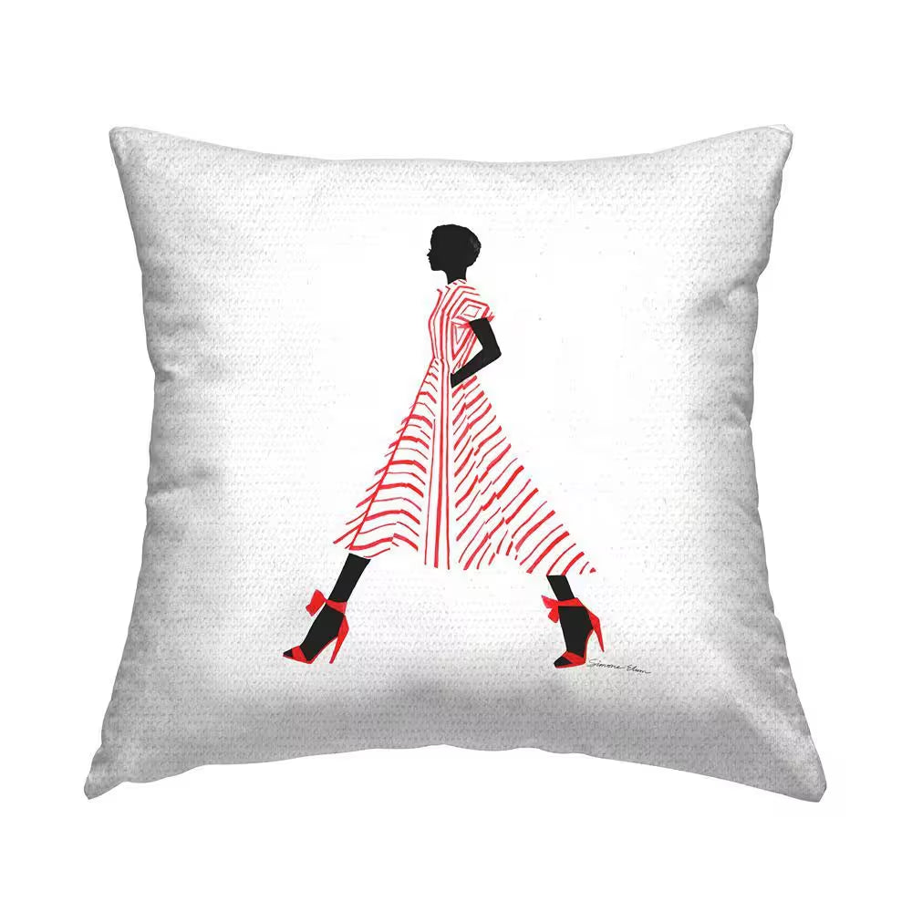 Trendy Fashion Girl Red Square Outdoor Throw Pillow