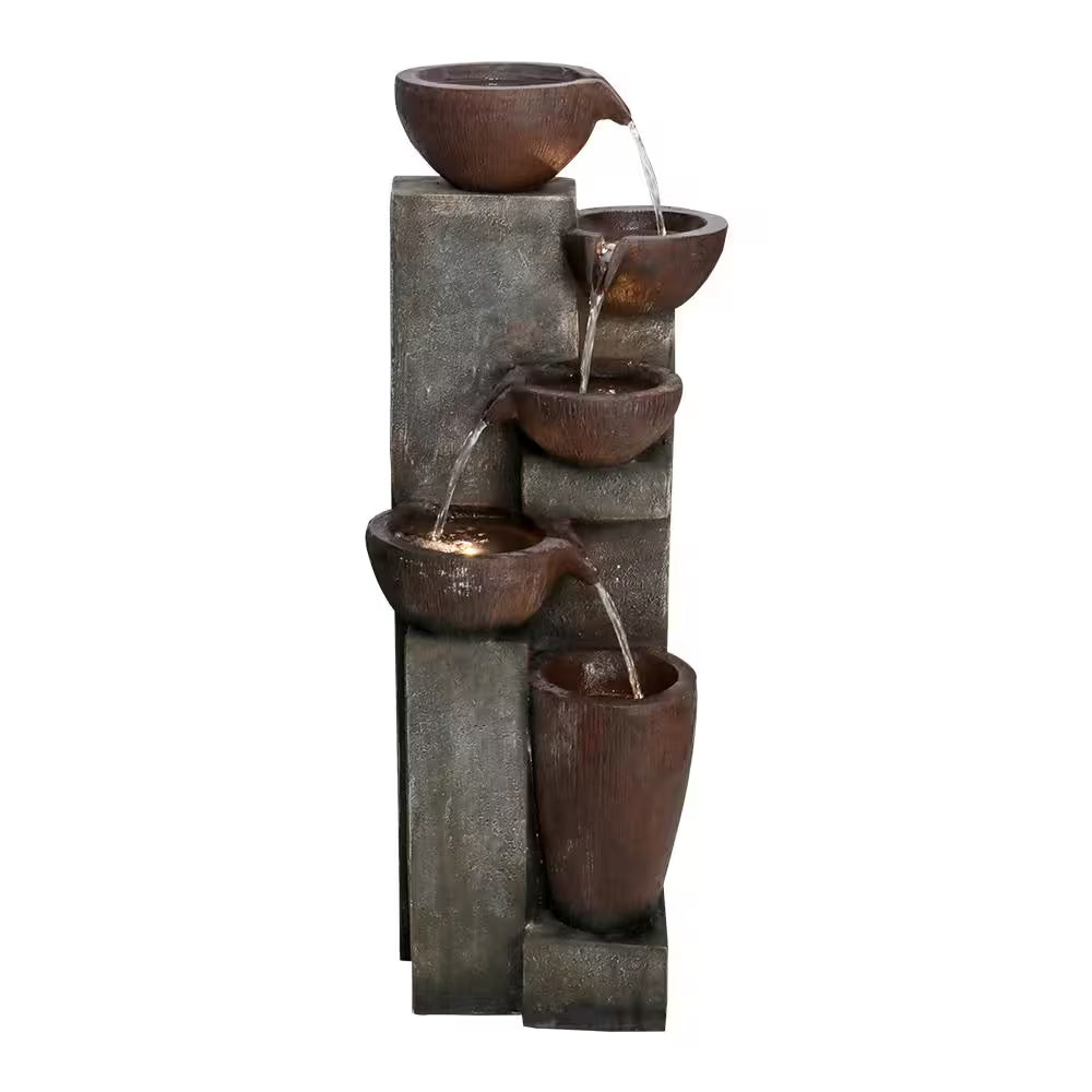 39.7 In. Resin Outdoor Fountain -5-Tier Modern Water Feature, Garden Waterfall Fountain with Lights for Patio, Yard
