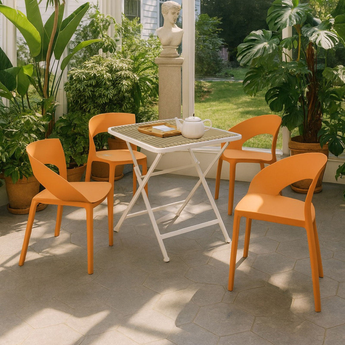 Modern 4 Piece Outdoor Set with Folding Table - Green or Orange