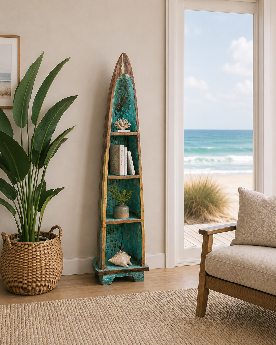 Authentic Reclaimed Boat Wood Canoe Shelf – Bali, Indonesia