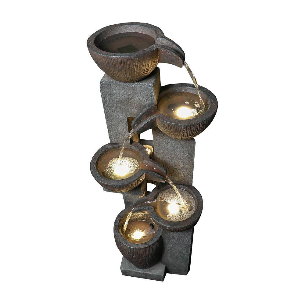 5-Tiers Outdoor Water Fountains with LED Lights, 39 In. Floor Standing Waterfall Fountains for Garden, Patio, Porch