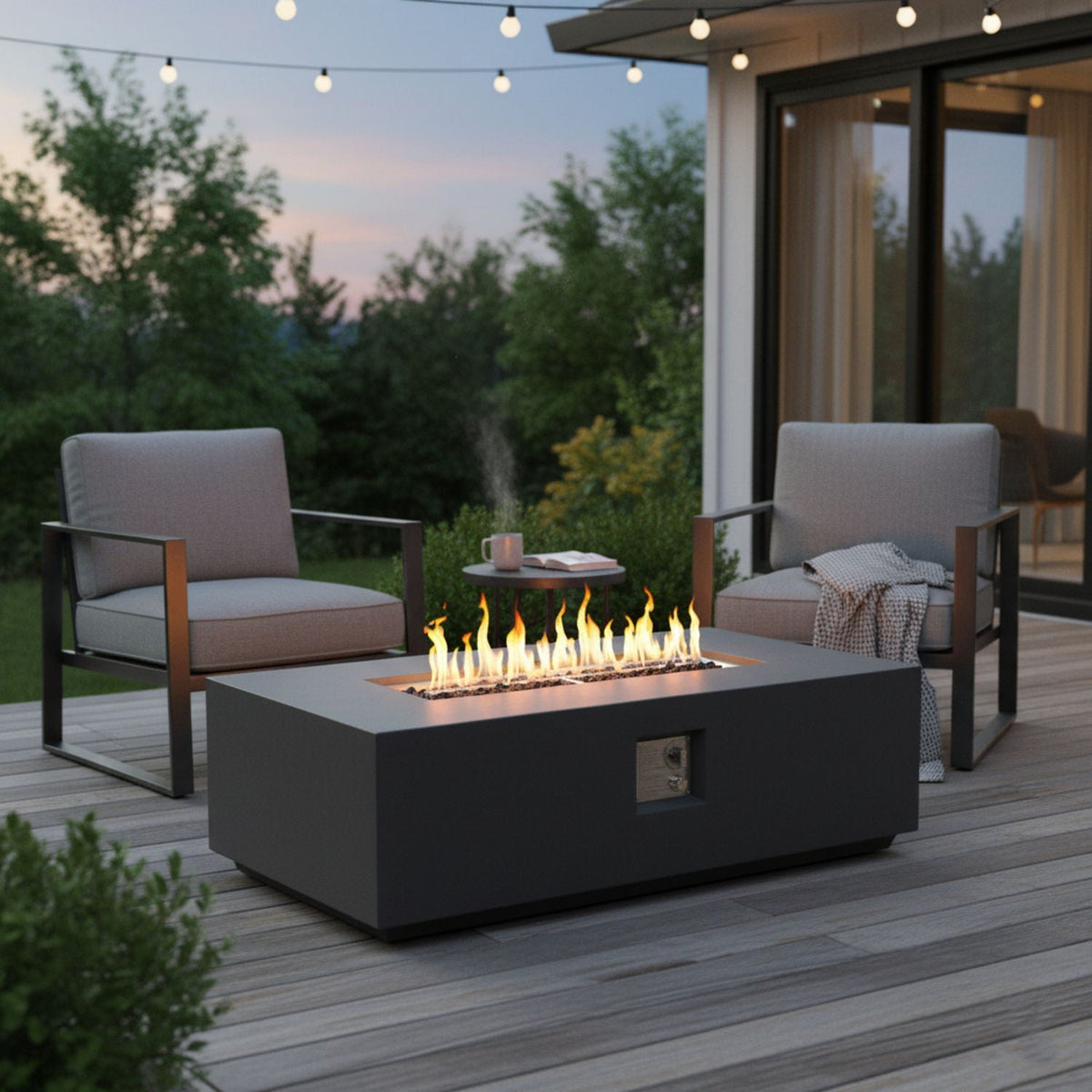 Rectangular Fire Pit Table with 50,000 BTU Heat Output - Light Gray