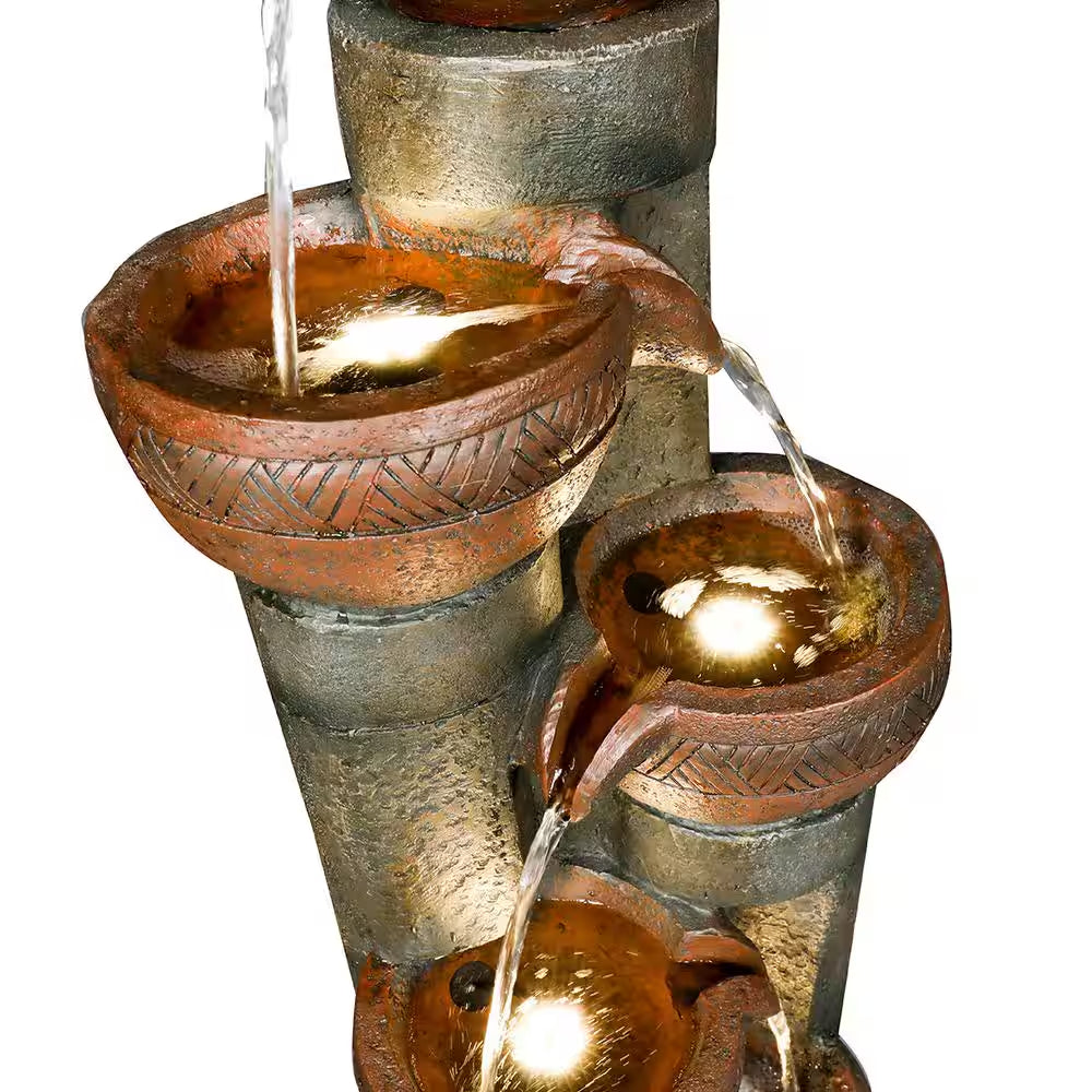 39.7 In. 5-Tier Resin Fiberglass Relaxing Outdoor Indoor Garden Water Fountain with LED Lights for House Art Decor