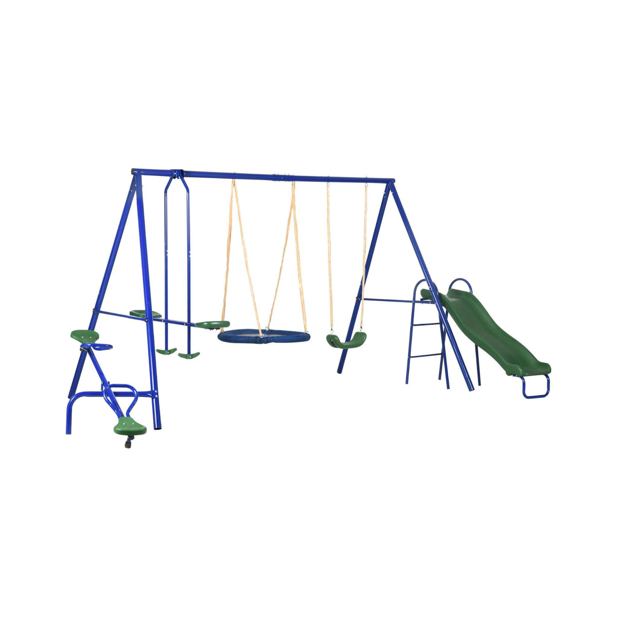 5-In-1 Heavy-Duty Outdoor A-Frame Swing Set With Saucer, Swing, Slide, Seesaw, Glider, And Swing Seat