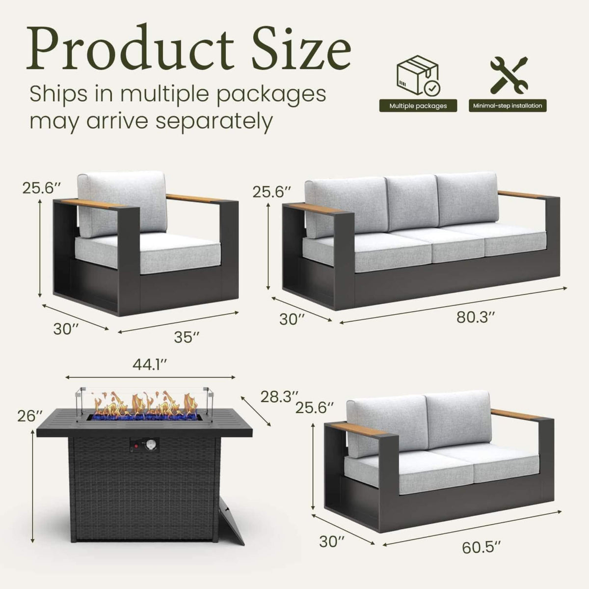 5-Piece Aluminum Patio Furniture Set With 55K BTU Fire Pit Table