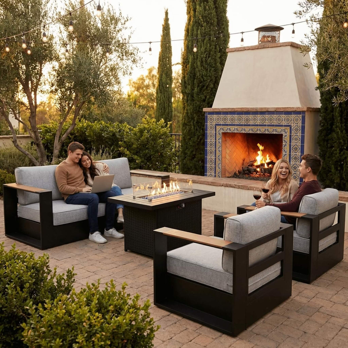 5-Piece Aluminum Patio Furniture Set With 55K BTU Fire Pit Table