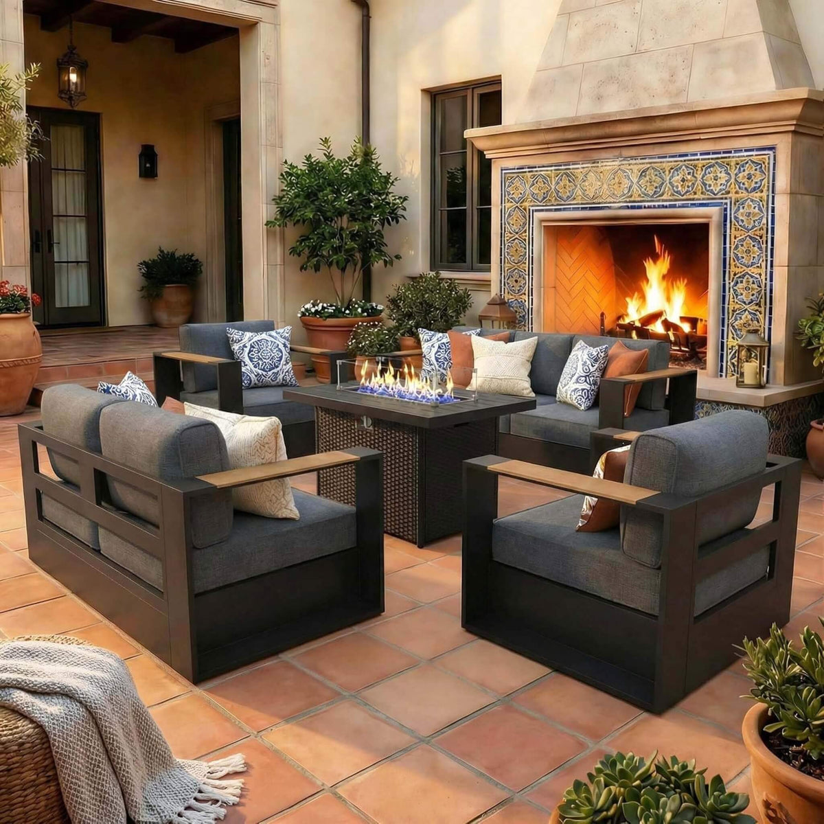 5-Piece Aluminum Patio Furniture Set With 55K BTU Fire Pit Table