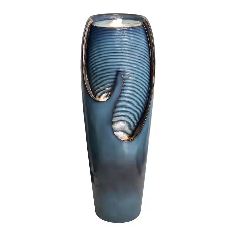 38.7In. Resin Outdoor Fountain and Waterfall -Indoor Water Jar Fountain Tall Floor with LED Lightandpump for House Decor