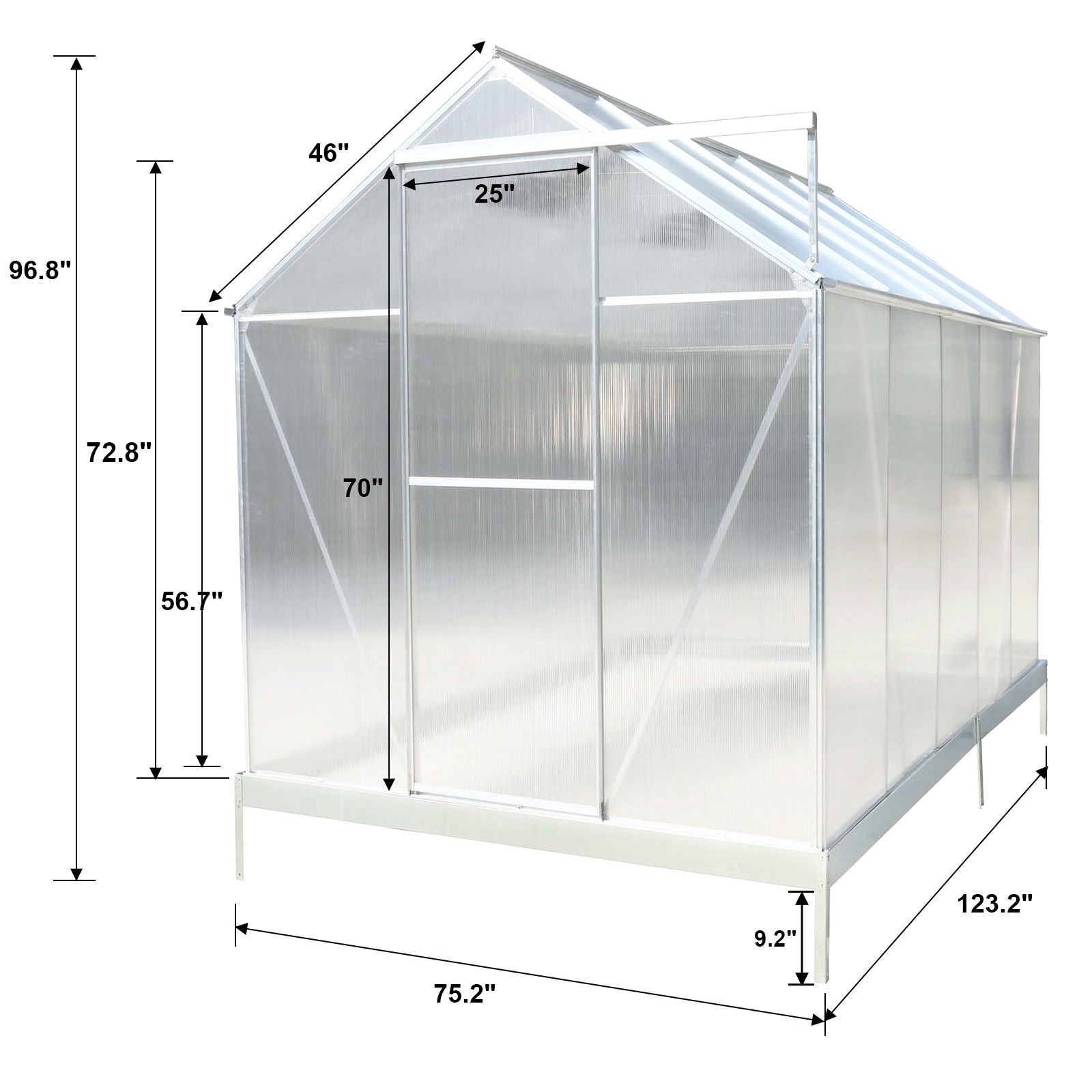 Polycarbonate house, Heavy Duty Outdoor Aluminum Walk-In House Kit With Rain Gutter, Vent And Door For Backyard Garden