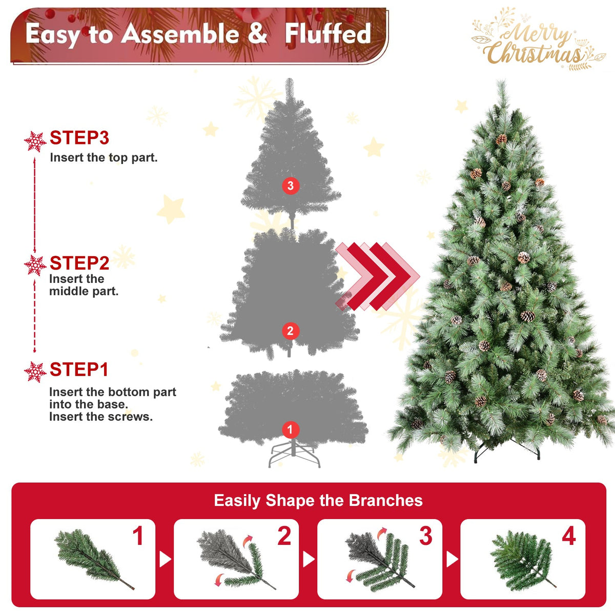 8 Ft Full-Bodied Pre-Decorated Pinecone Christmas Tree with Pine Cones - Green