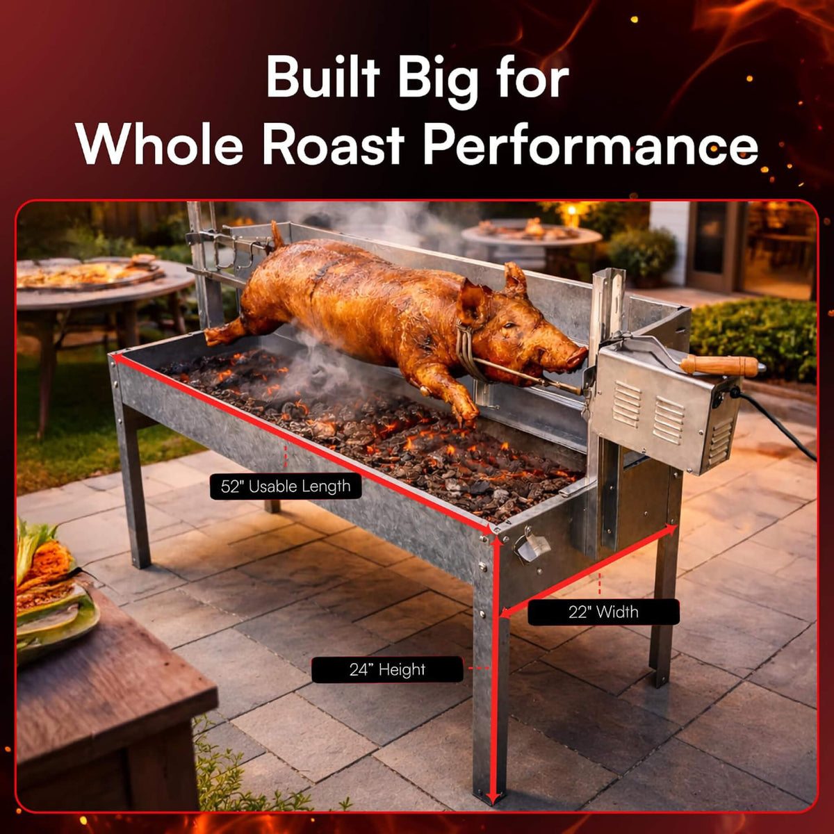 52-Inch Stainless Steel Charcoal Rotisserie Spit Roaster With Wind Shield