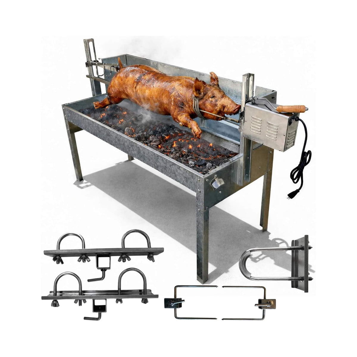 52-Inch Stainless Steel Charcoal Rotisserie Spit Roaster With Wind Shield