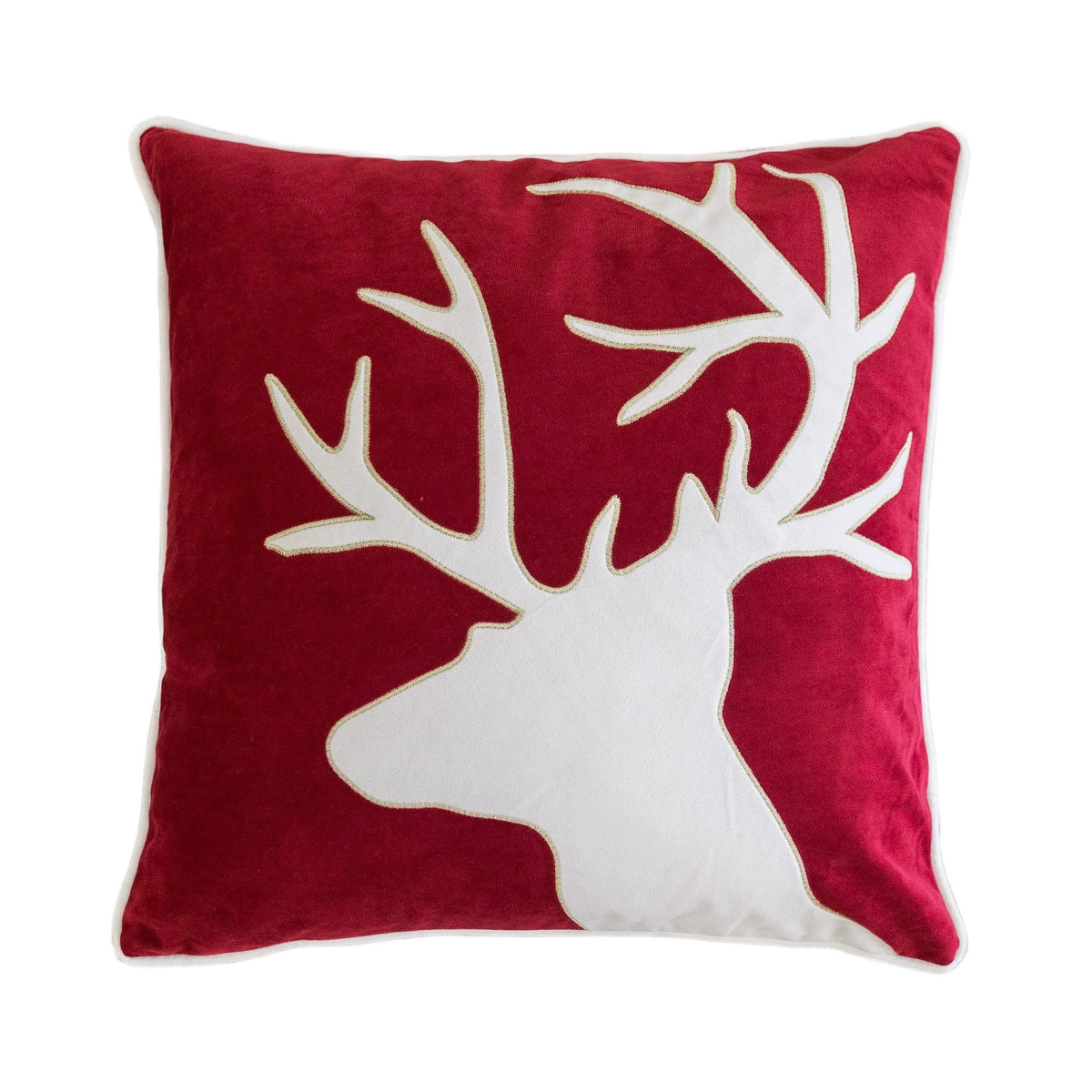 Holiday Reindeer Velvet Accent Pillow with Insert - Red and White