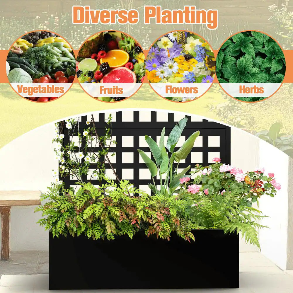 35 In.L X 16 In.W X 71 In.H Metal Raised Garden Planter Box W/Trellis-Black Rectangle Pot for Climbing Plants, Cucumbers