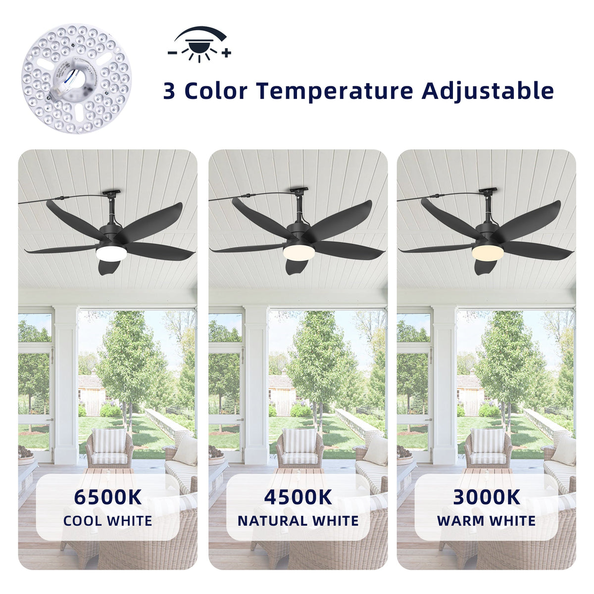 42-Inch Outdoor Ceiling Fan with Waterproof Light - Black