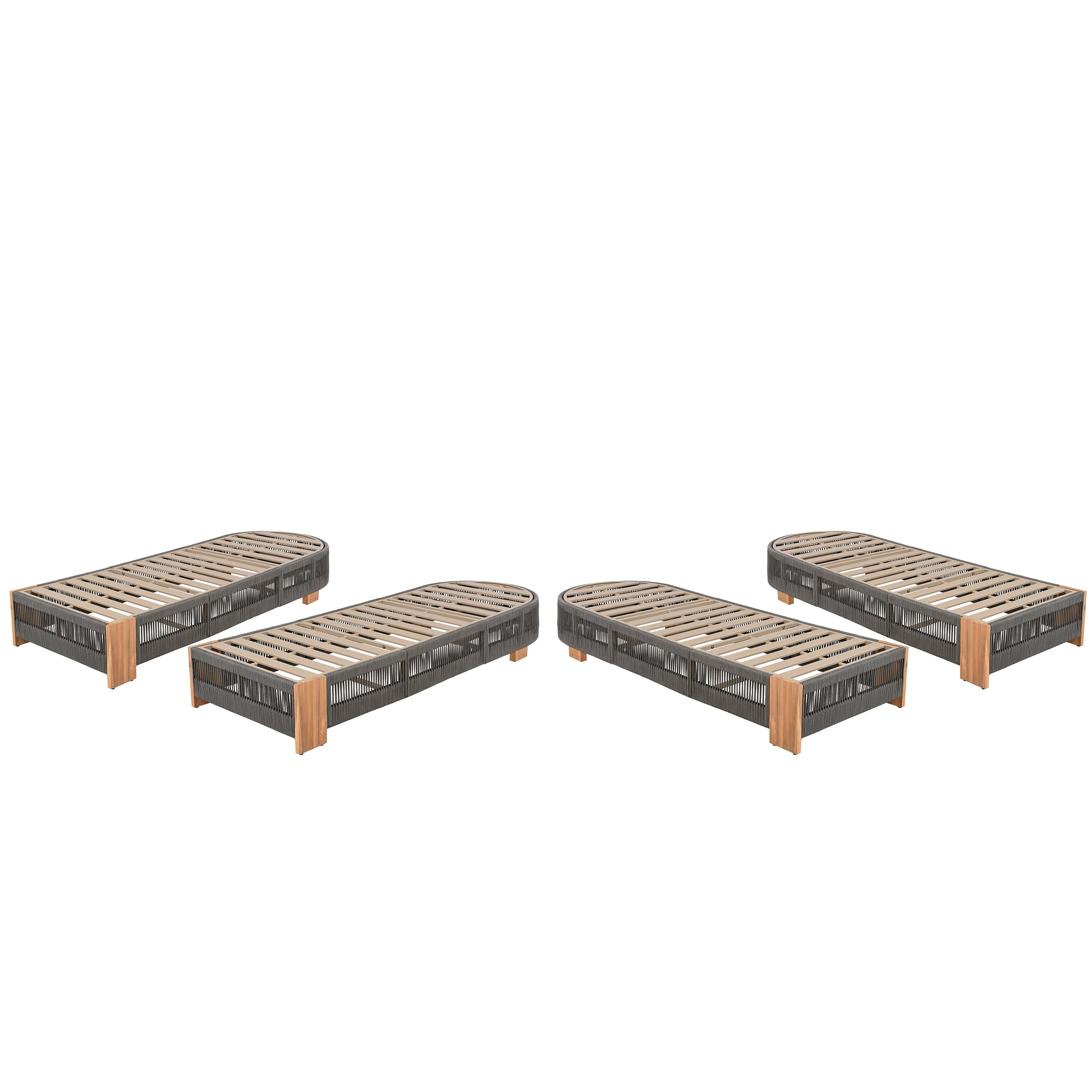 Outdoor Acacia Wood Patio Adjustable Lounge Chair - Grey Rope