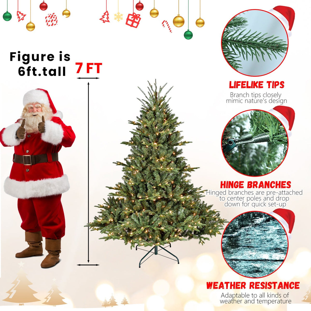 Full-Bodied Pre-Lit Evergreen Christmas Tree with 350 Warm White Lights - Green