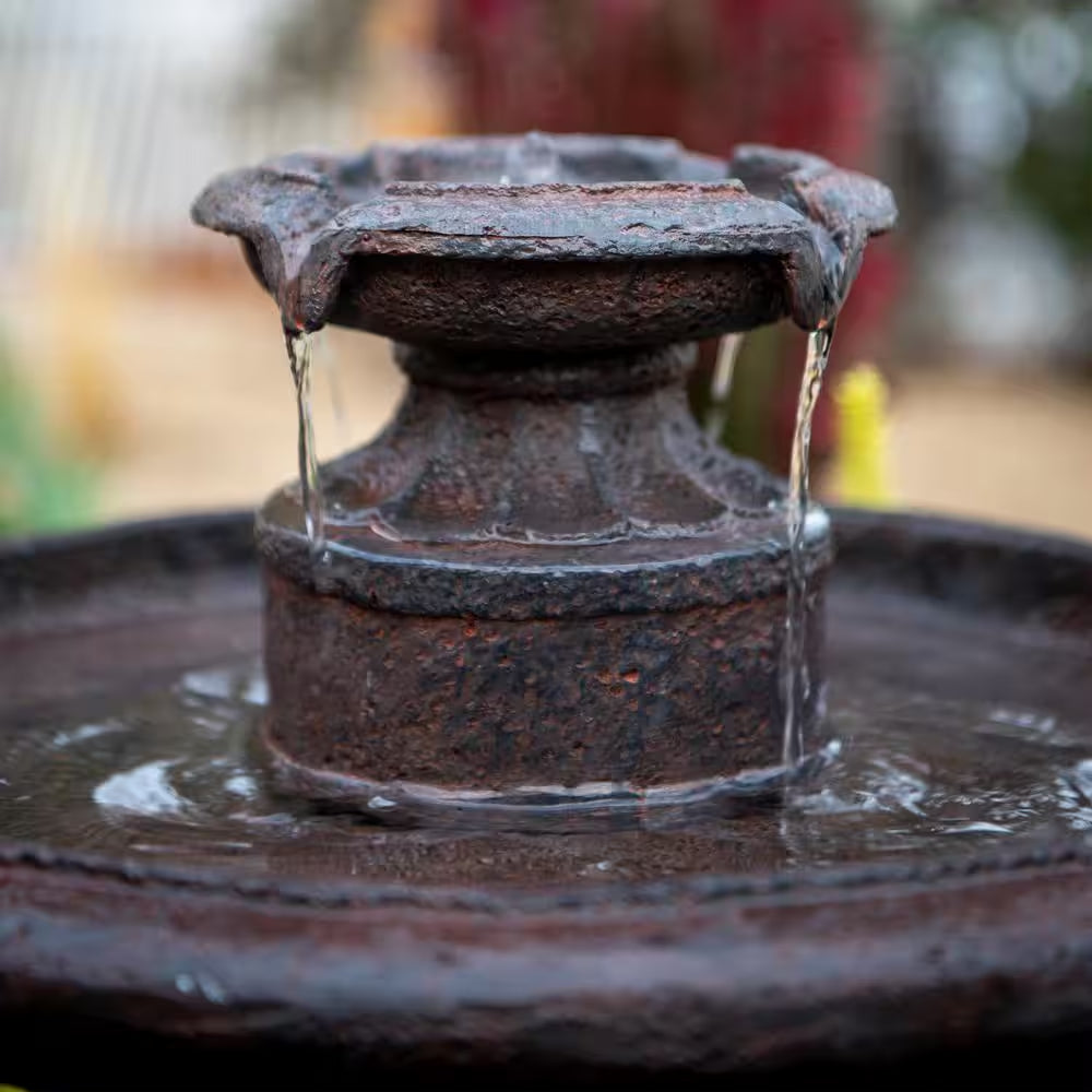 28 In. H Tiered Freestanding Classic Bird Bath Outdoor Water Fountain W/Auto Shut-Off Pump, Brown