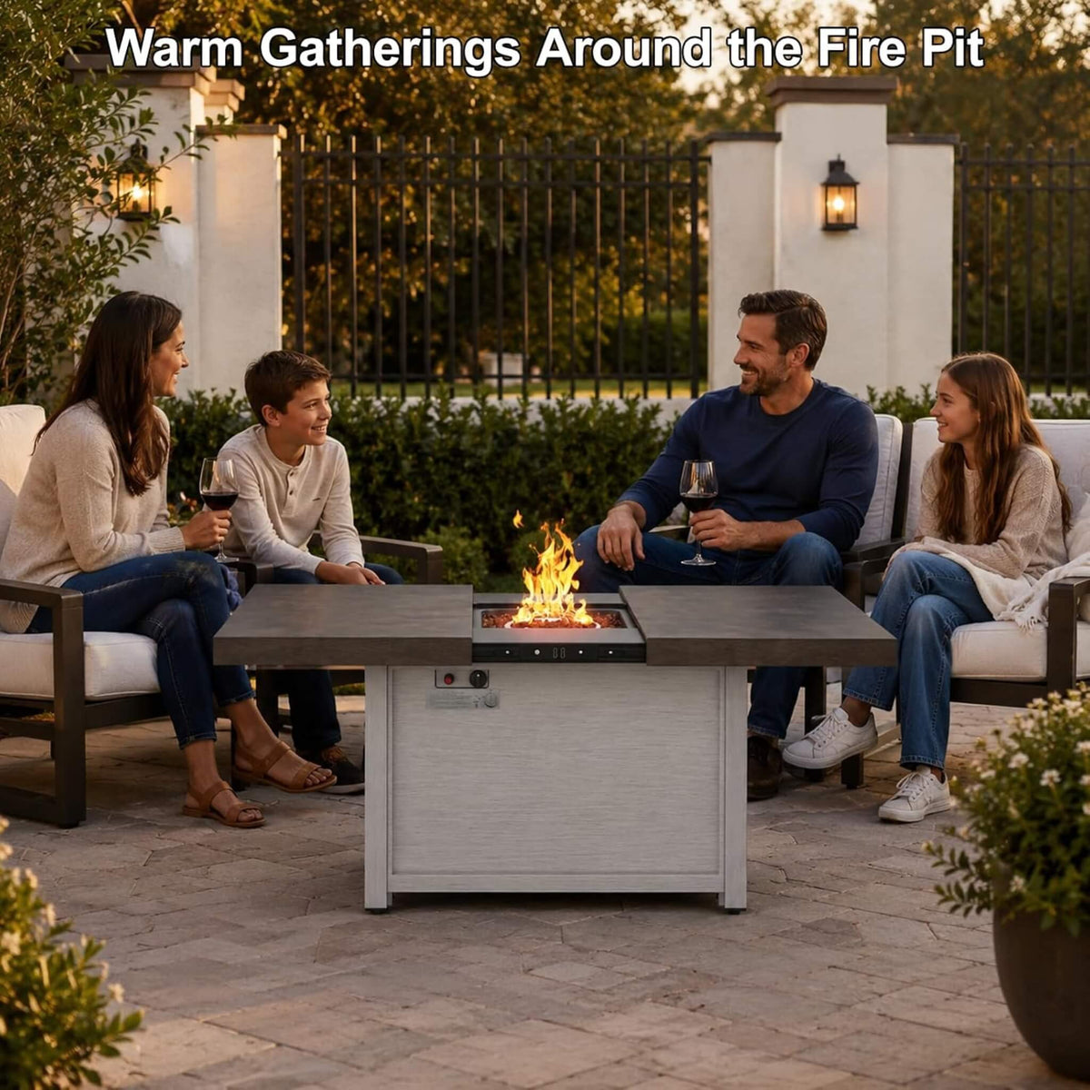 59-Inch 50K BTU Propane Fire Pit Table With Extendable Top