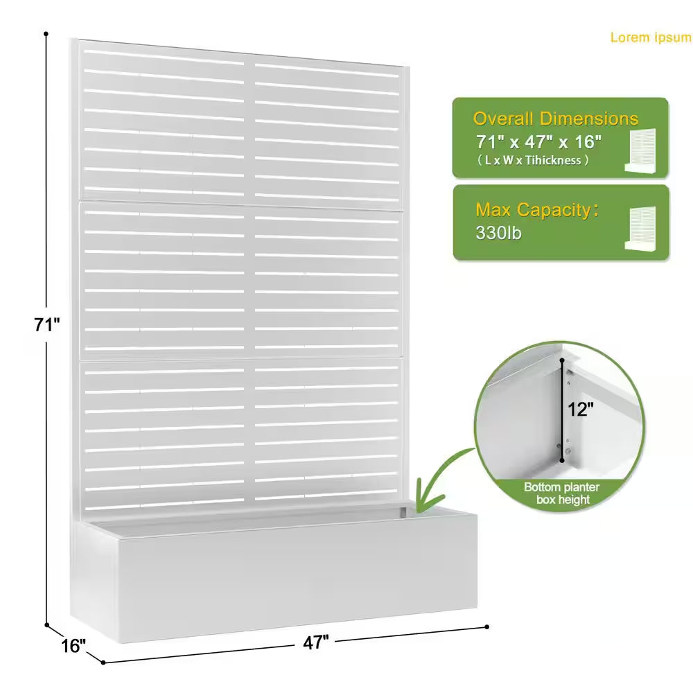 47 In. L X 16 In. W X 71 In. H Metal Raised Garden Planter Box Trellis-White Rectangle Pot Climbing Plants Cucumbers