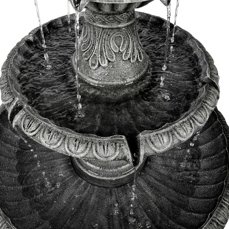 51.51In Vintage Carved 3 Tier Fountain Classic European Outdoor Water Feature with Dual Tier Light Rings ETL Certified Pump