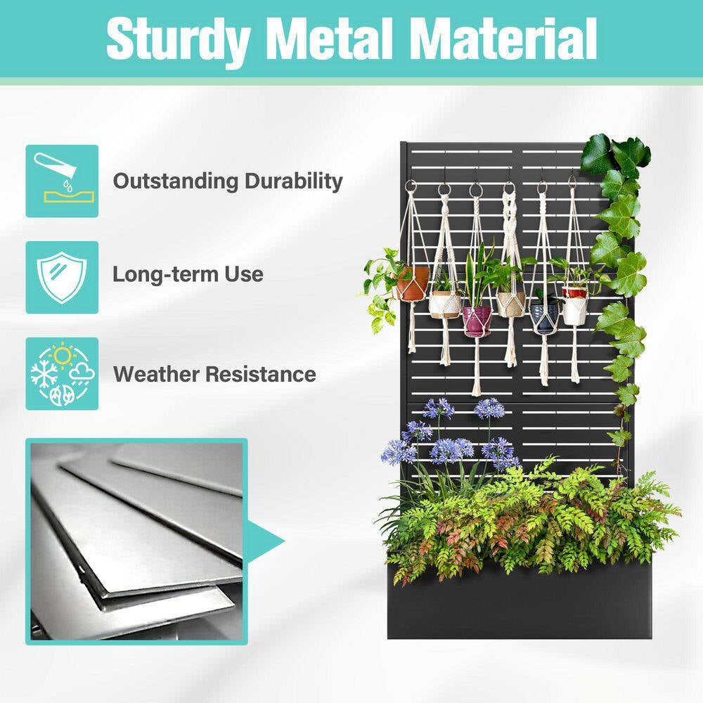 35 In. X 16 In. X 71 In. Black Metal Raised Garden Planter Box with Trellis for Climbing Plants and Cucumbers