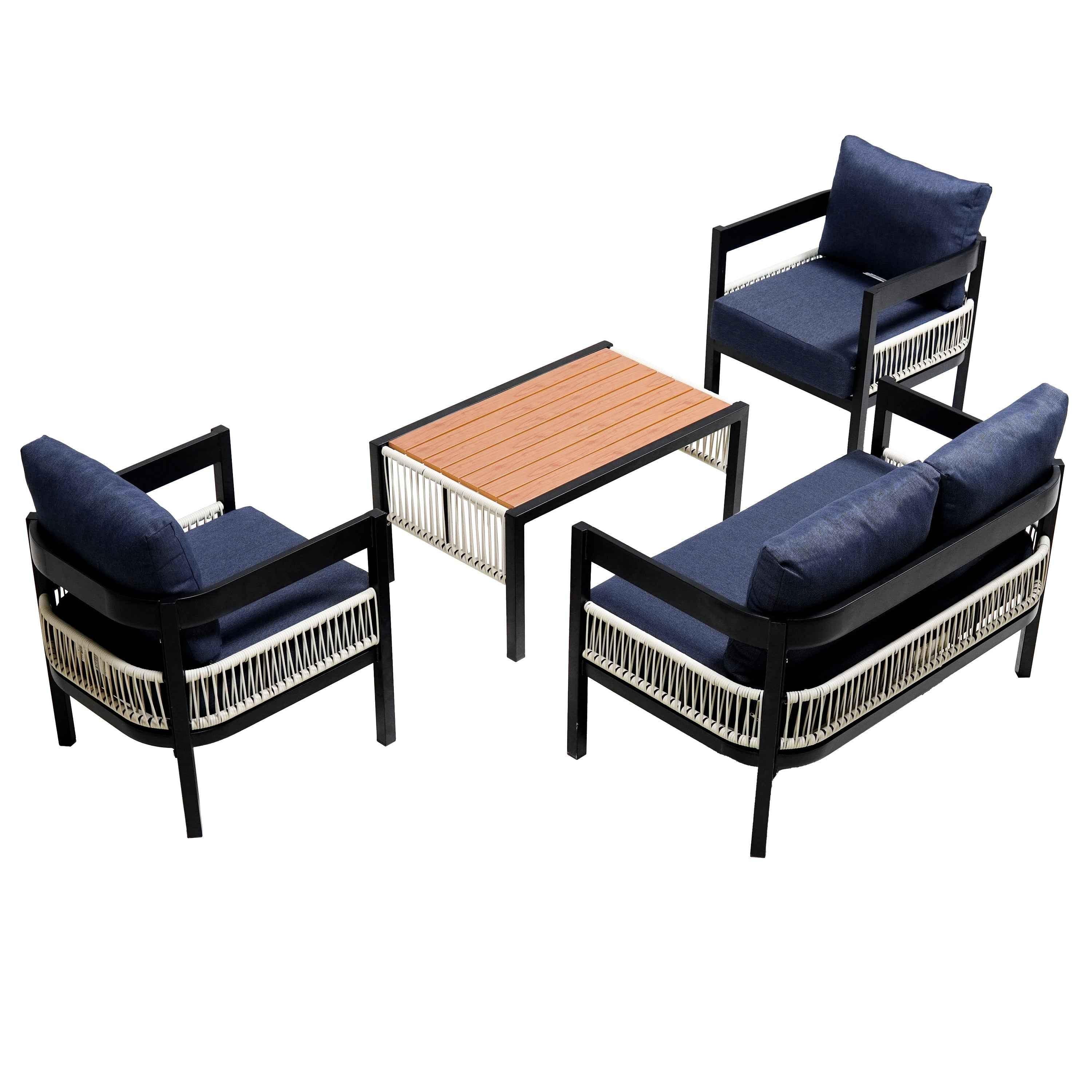 Multi-person Outdoor Iron Sofa Set with A table, Rattan Decoration,