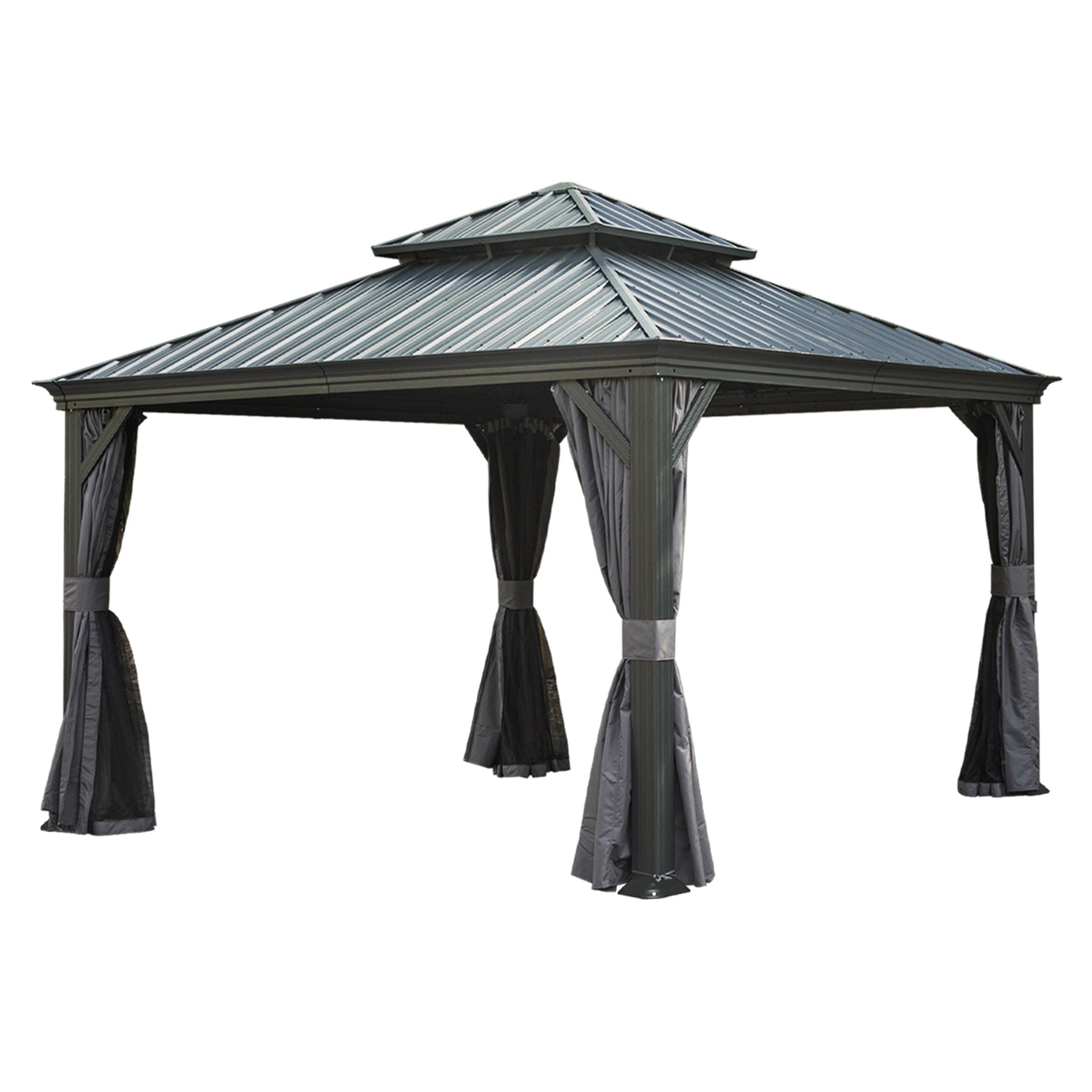 13x13FT Outdoor Hardtop Gazebo with Galvanized Steel Double Roof