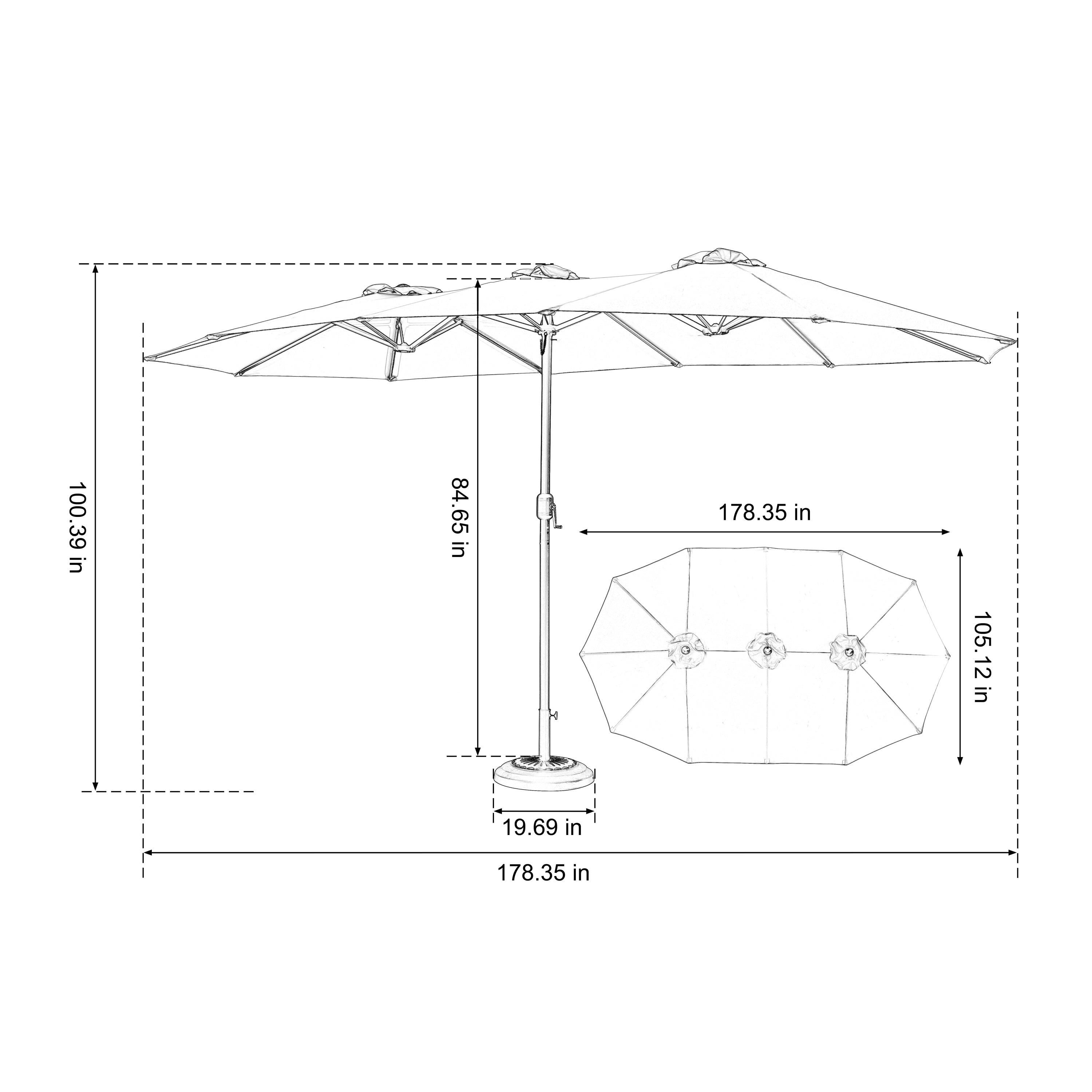 14.8 Ft Double Sided Outdoor Umbrella Rectangular Large with Crank