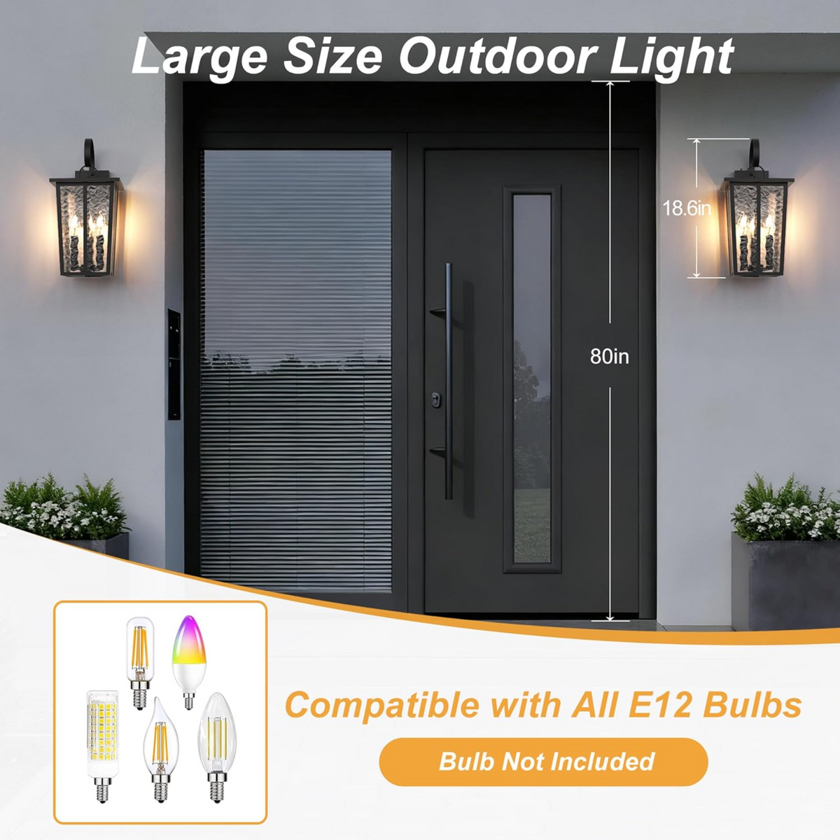 18.5-Inch Dusk to Dawn Outdoor Wall Lantern, 3-Light, Black