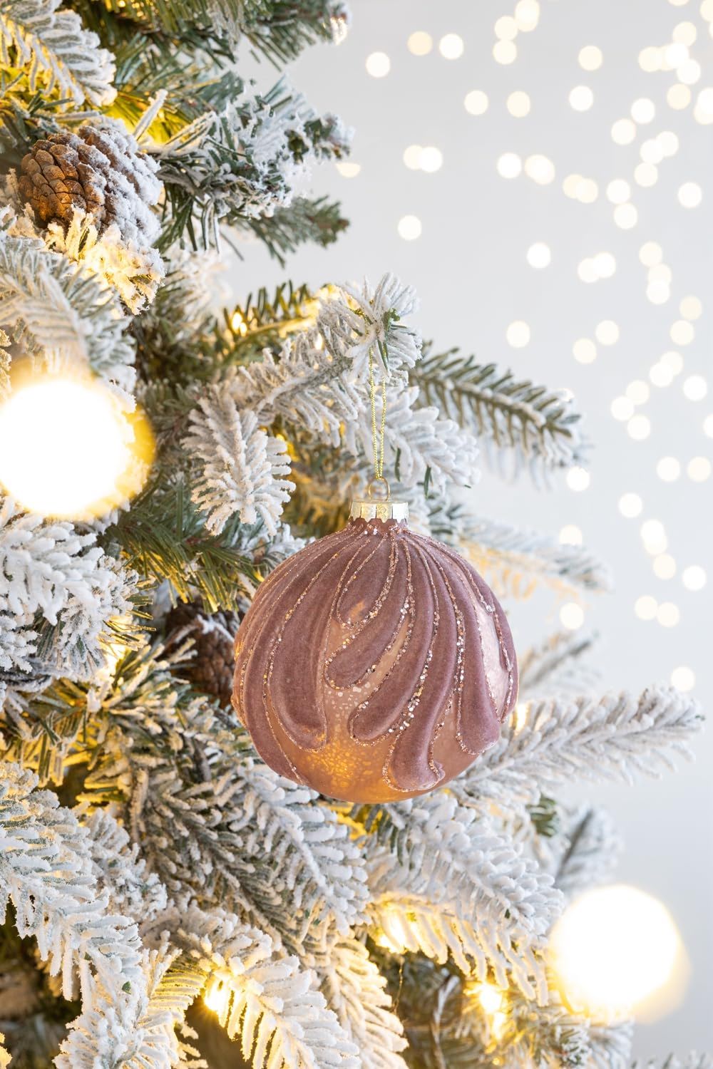 Decorative Hanging Glass Christmas Ball Ornaments - Set of 6 with Elegant Glass Design - Pearl Silver or Purple