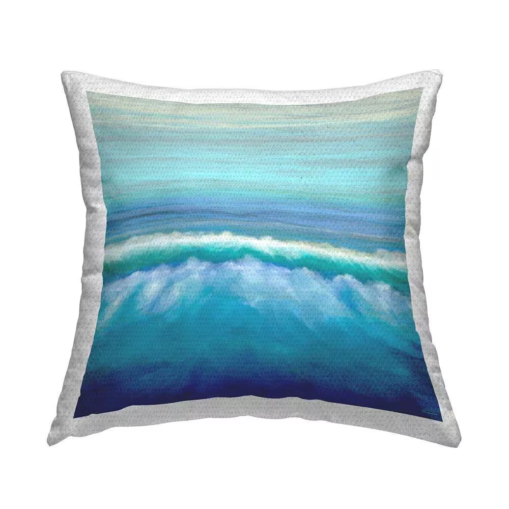 Vivid Blue Beach Waves Blue Square Outdoor Throw Pillow