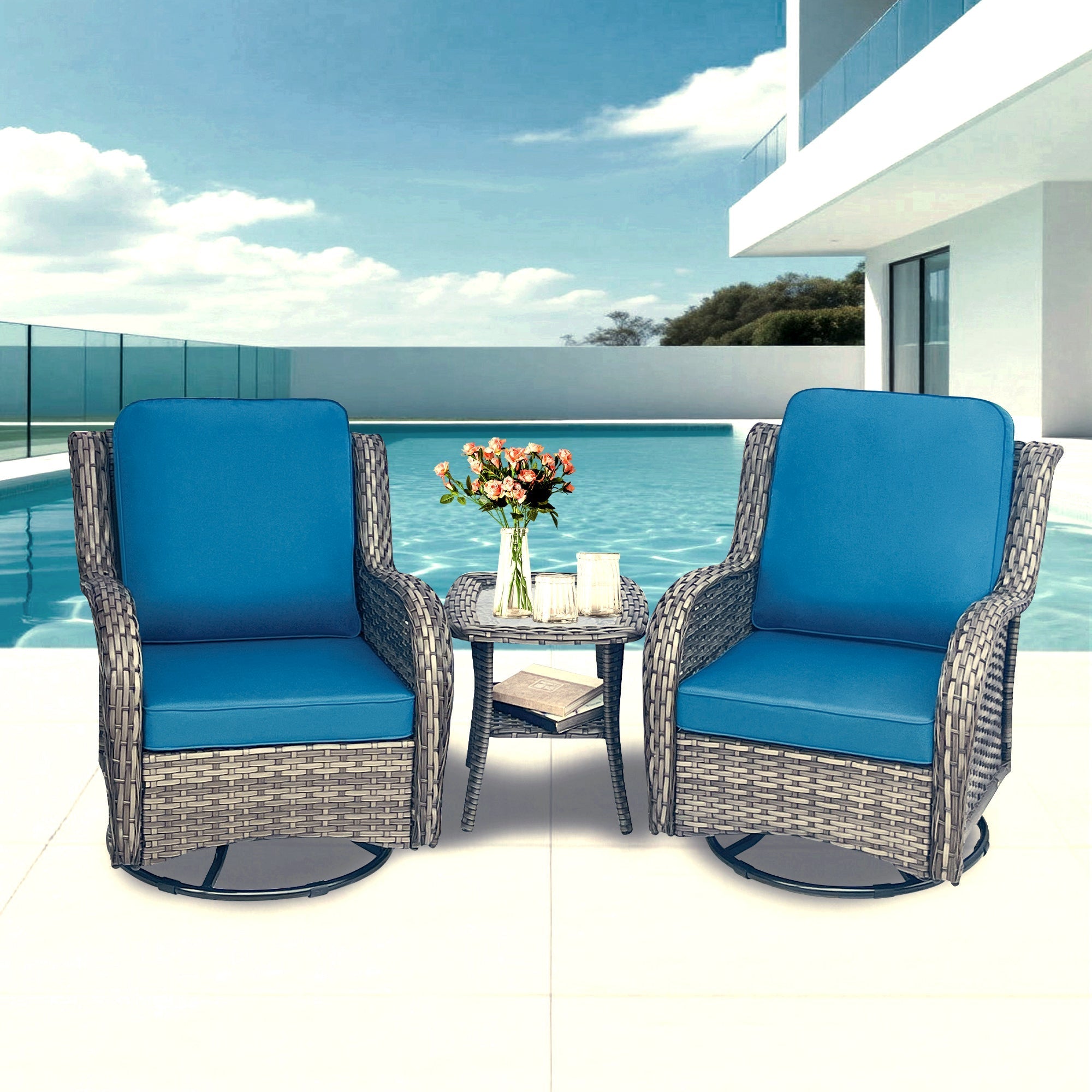 Wicker Patio Furniture Set - 3 Piece Rattan Outdoor Sectional Conversation Set