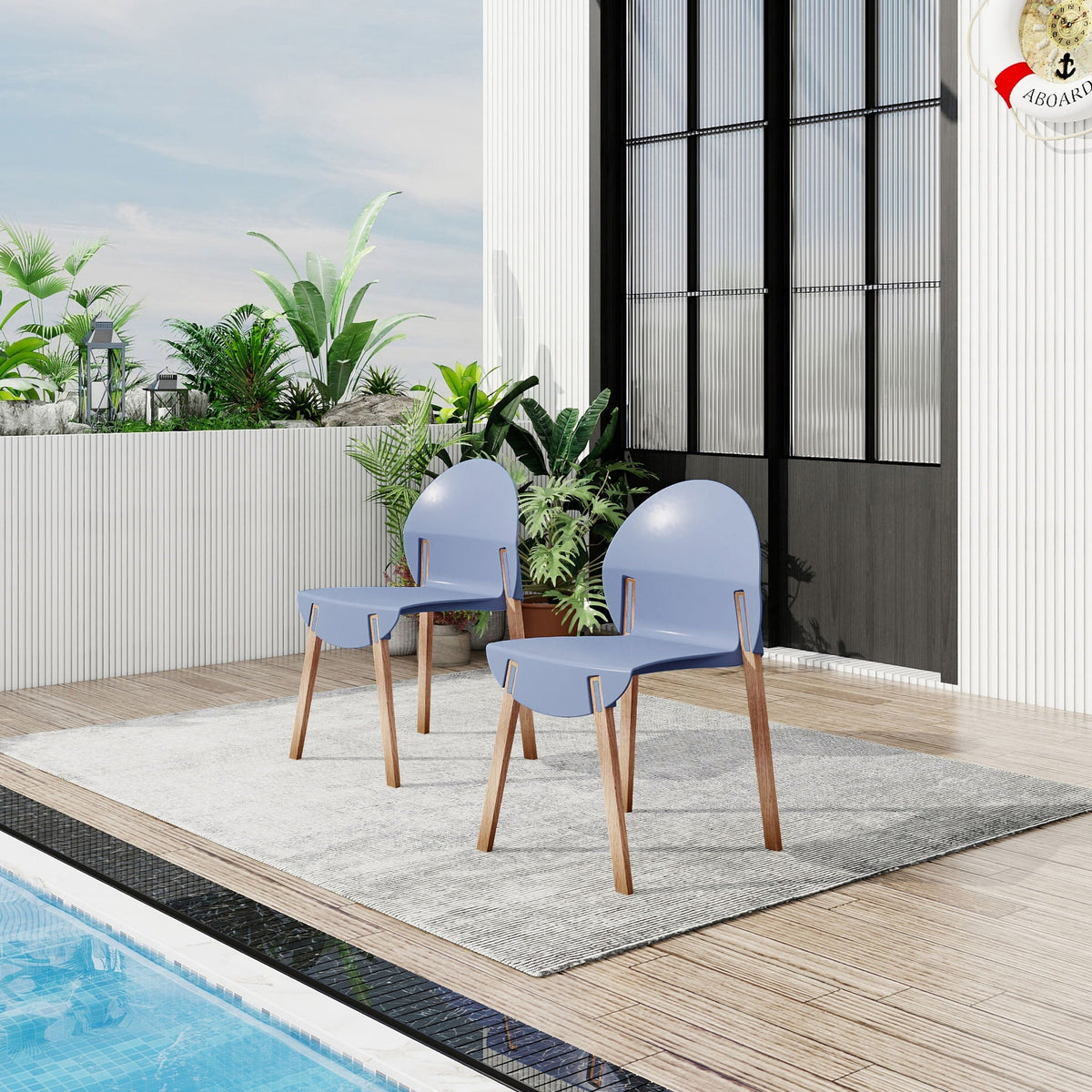 4 Piece Outdoor Chair Set with Waterproof Polypropylene Seats and Oak Legs - Blue, Orange, Red